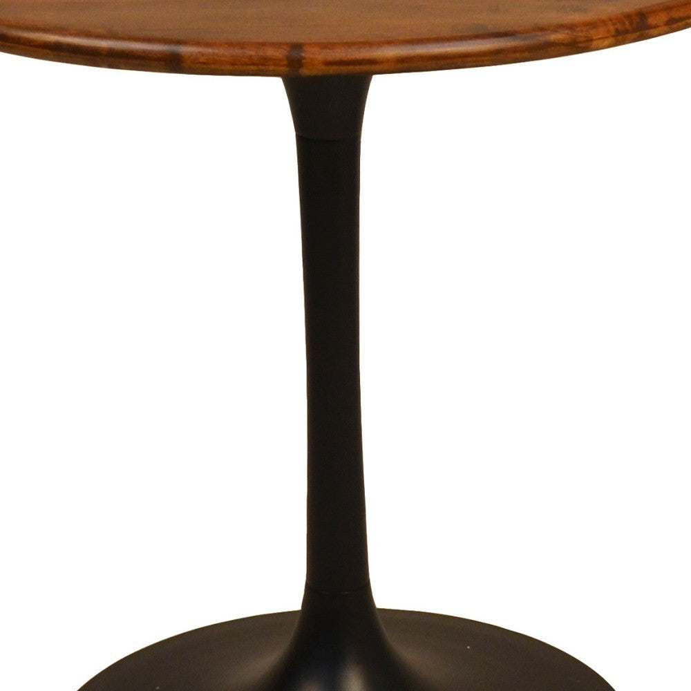 30" Brown And Black Rounded Solid Wood And Iron Pedestal Base Dining Table-2