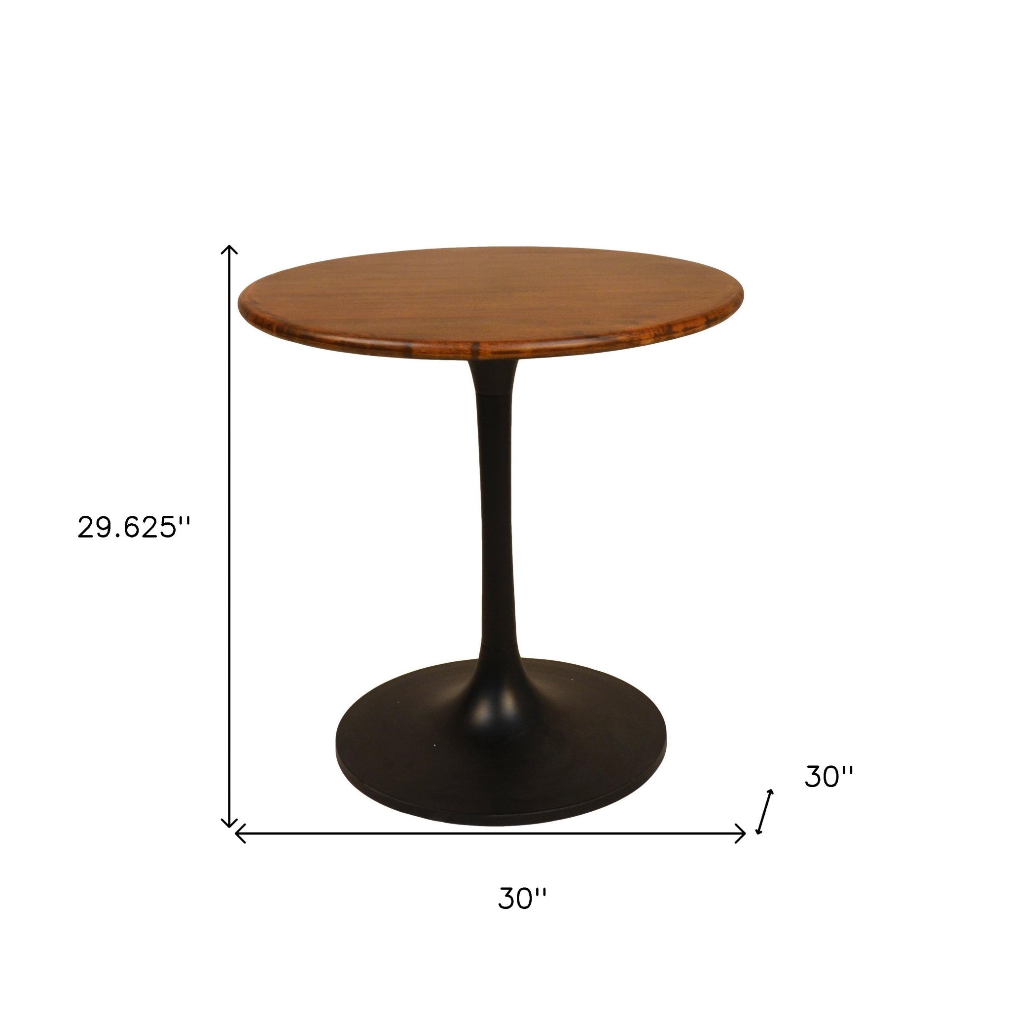 30" Brown And Black Rounded Solid Wood And Iron Pedestal Base Dining Table-4