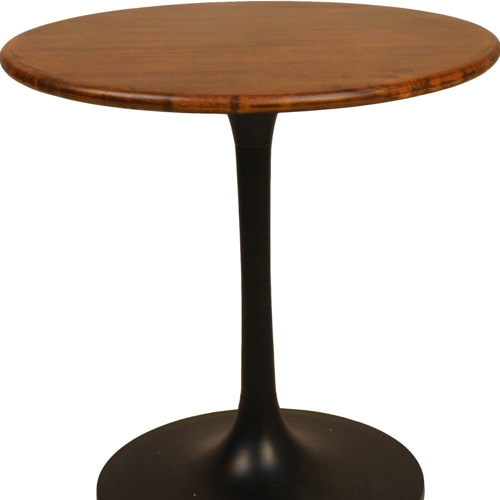30" Brown And Black Rounded Solid Wood And Iron Pedestal Base Dining Table-3