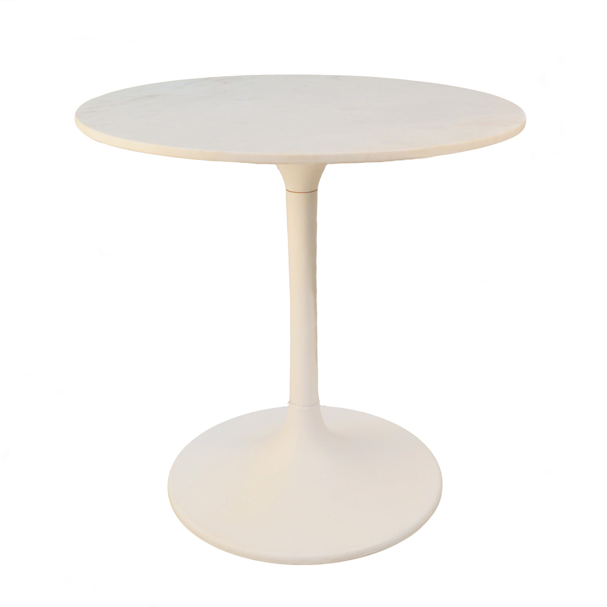 30" White Rounded Marble And Iron Pedestal Base Dining Table-1