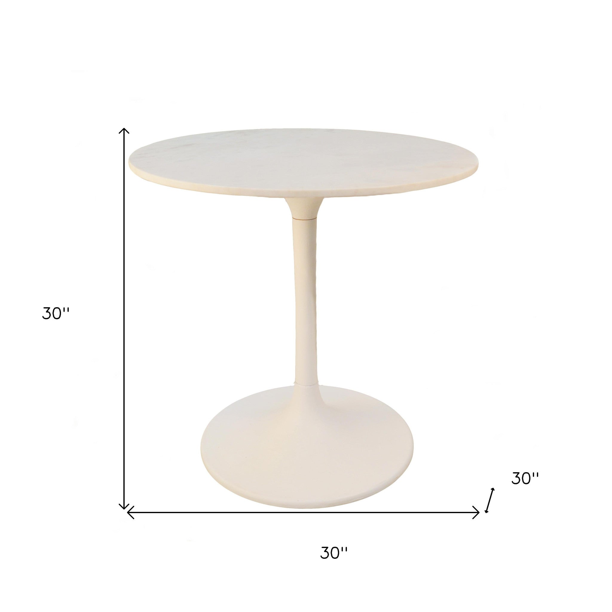 30" White Rounded Marble And Iron Pedestal Base Dining Table-3