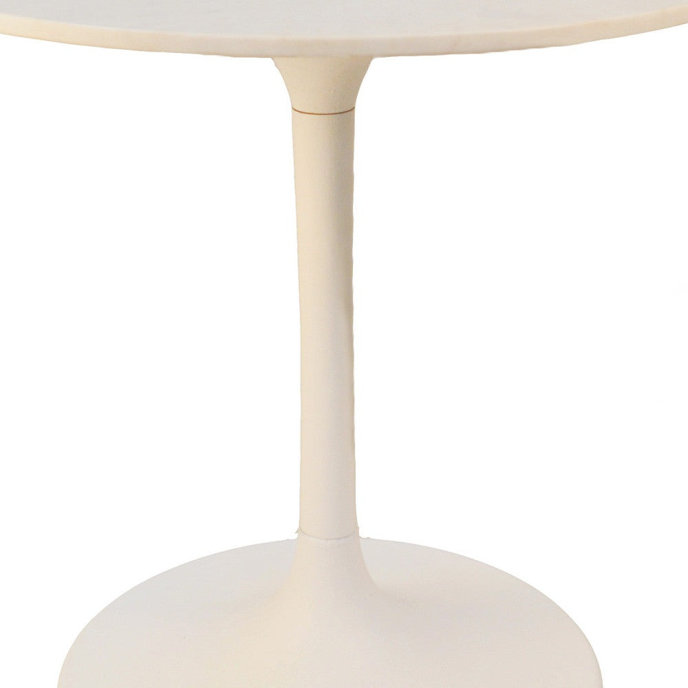 30" White Rounded Marble And Iron Pedestal Base Dining Table-2