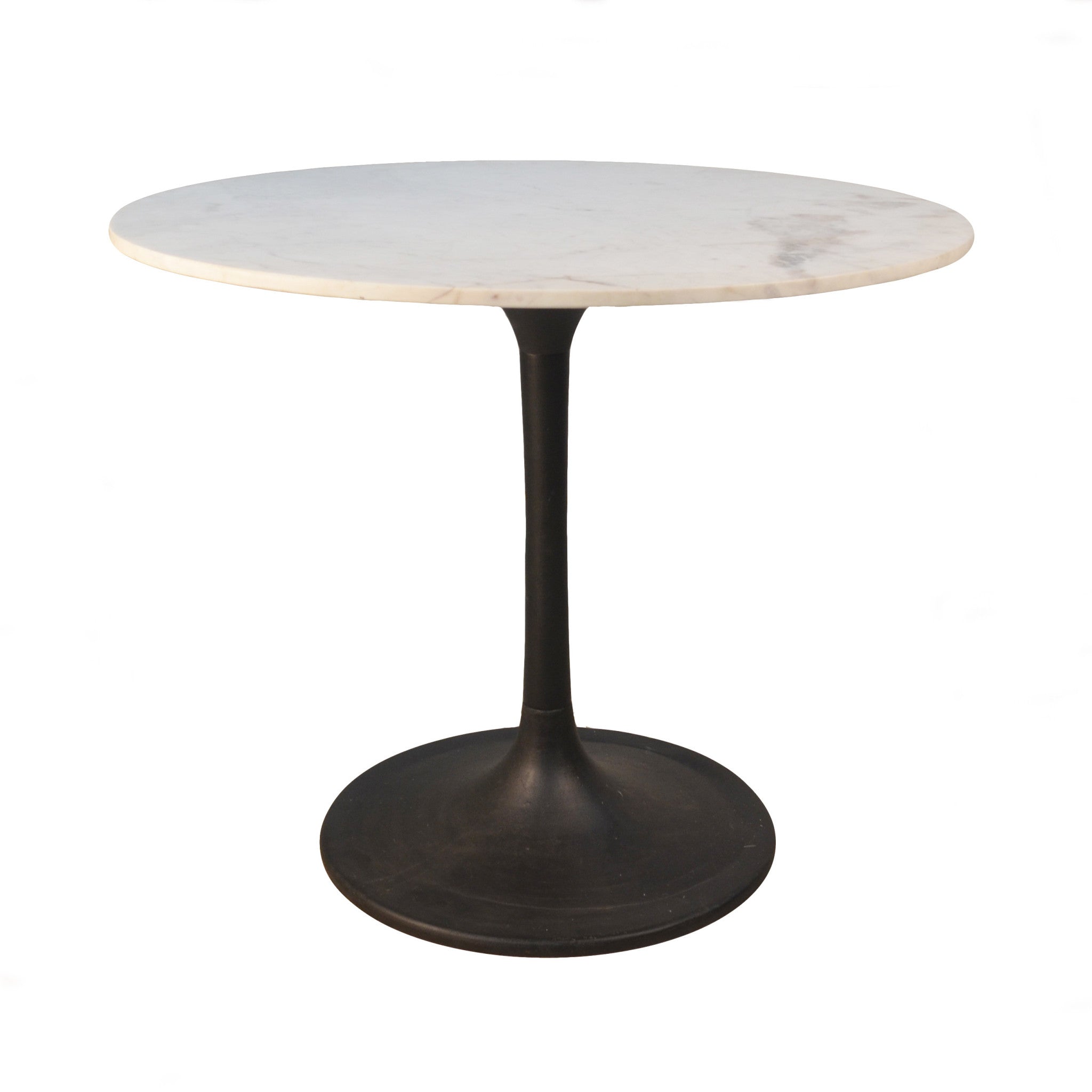 36" White And Black Rounded Marble And Iron Pedestal Base Dining Table-1