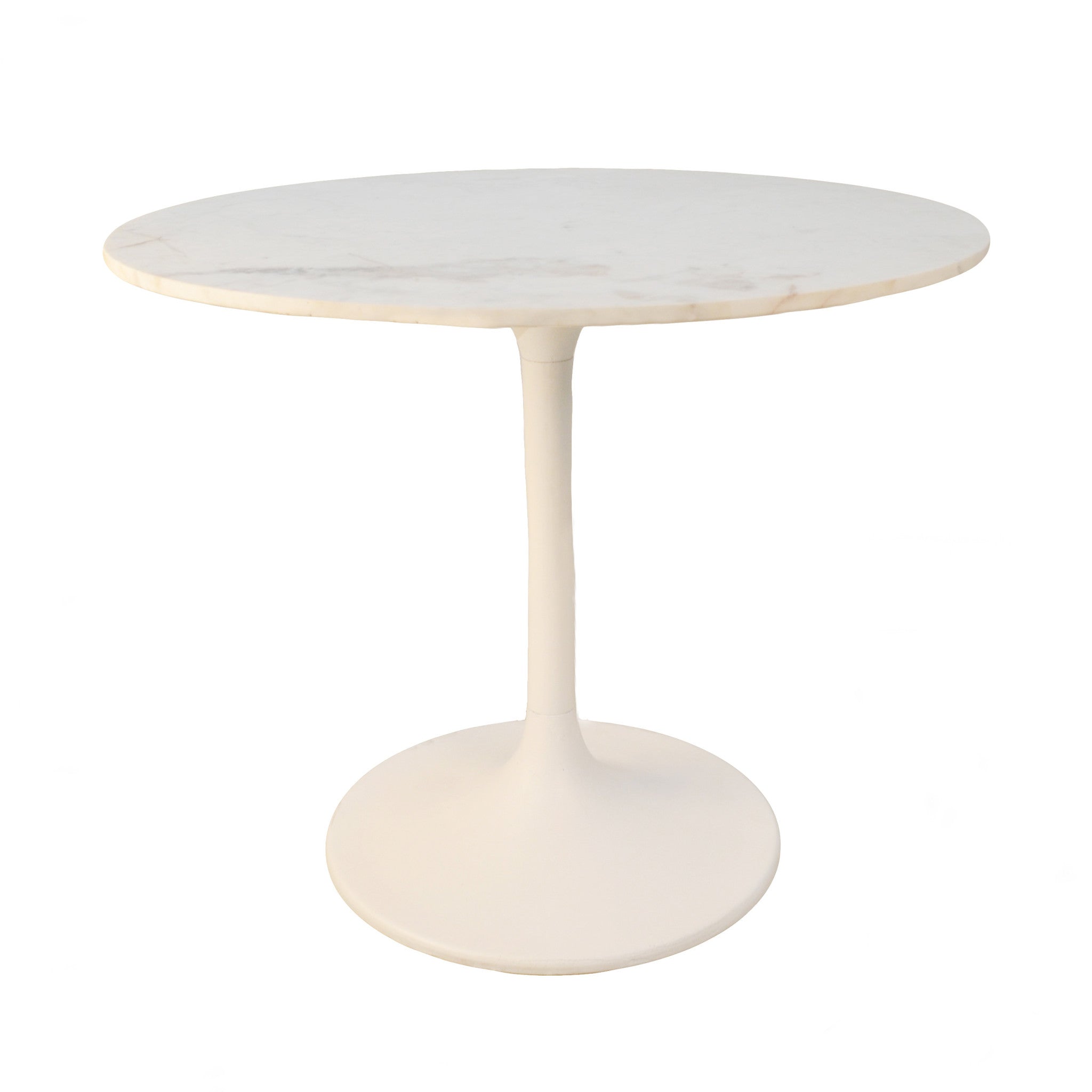 36" White Rounded Marble And Iron Pedestal Base Dining Table-1