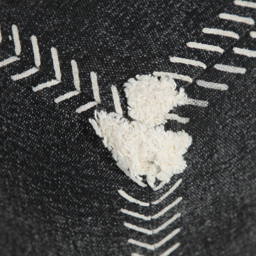 18" Black Cotton Geometric Pouf Ottoman-5