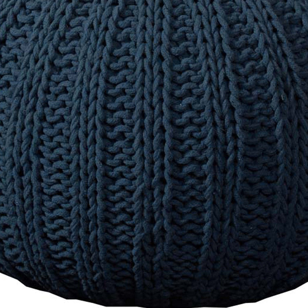 20" Blue Cotton Round Pouf Ottoman-2