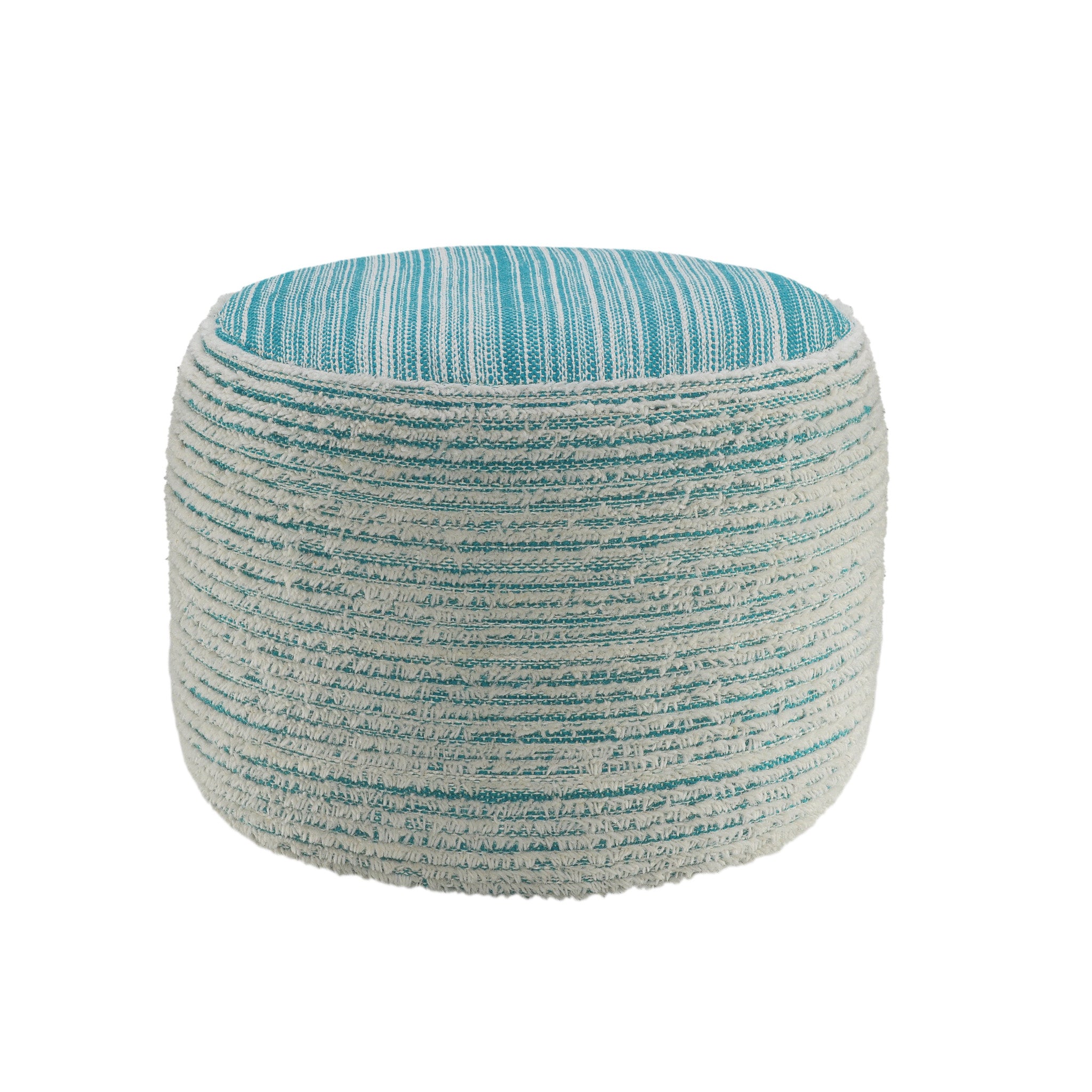 18" Blue Fabric Cylinder Striped Pouf Ottoman-1