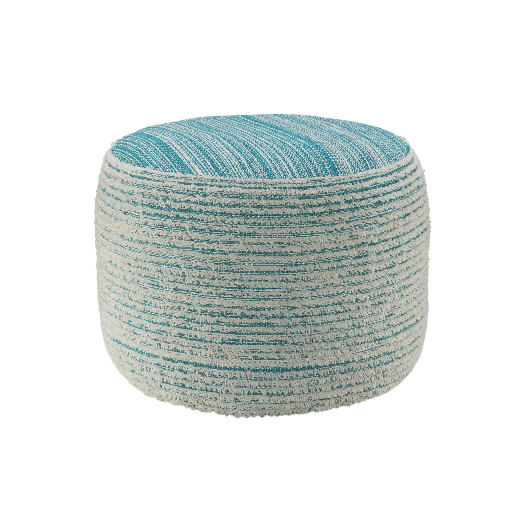 18" Blue Fabric Cylinder Striped Pouf Ottoman-3