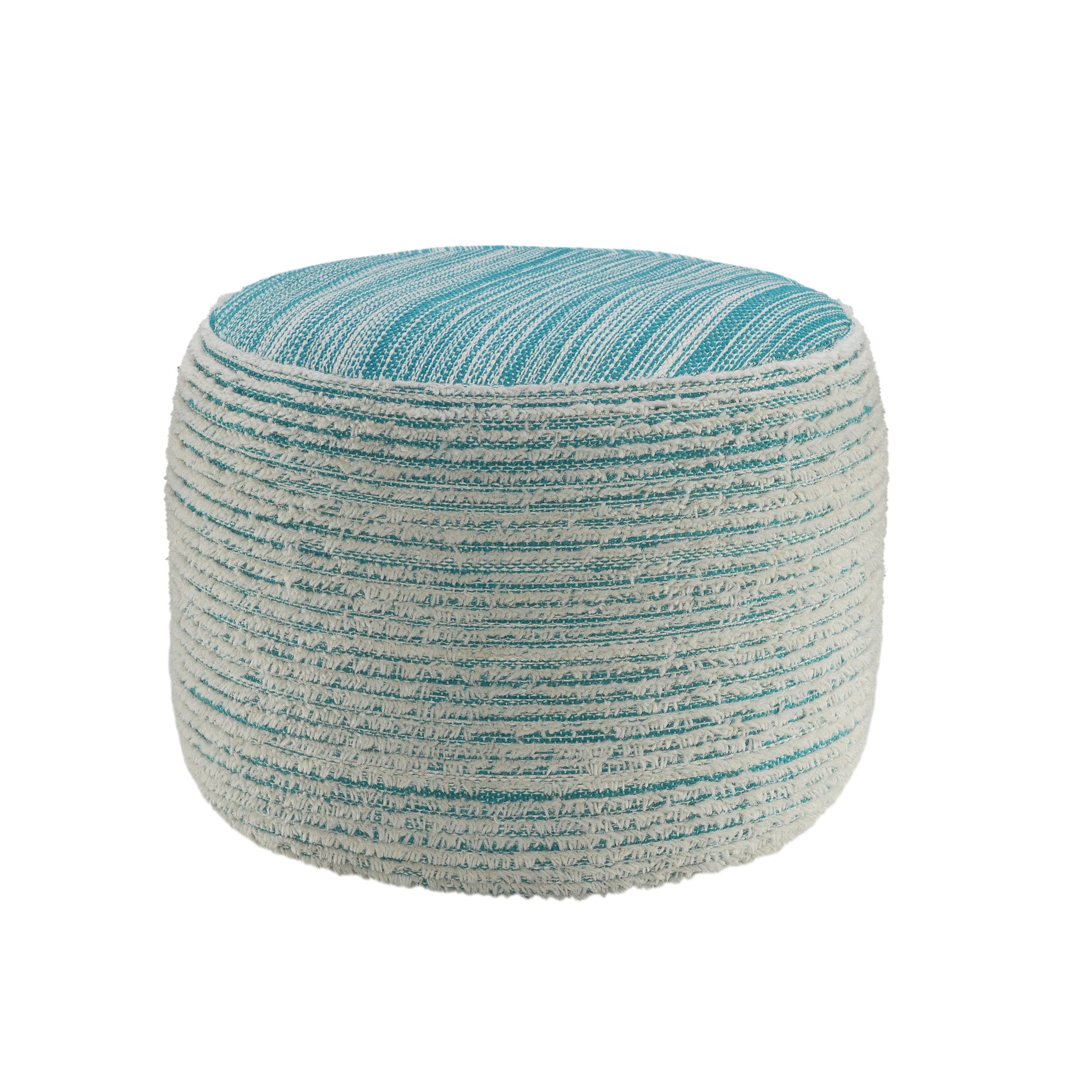 18" Blue Fabric Cylinder Striped Pouf Ottoman-4