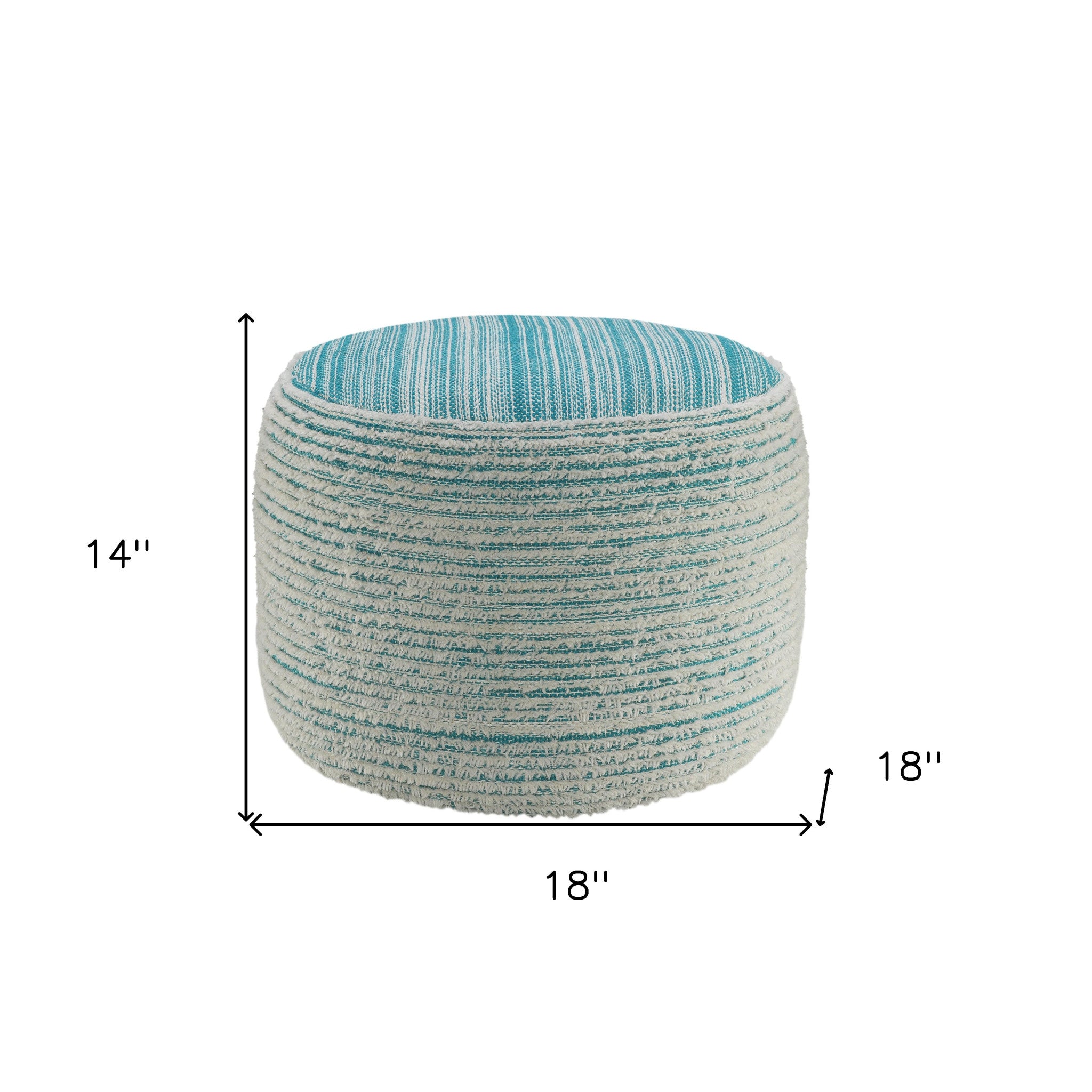 18" Blue Fabric Cylinder Striped Pouf Ottoman-8