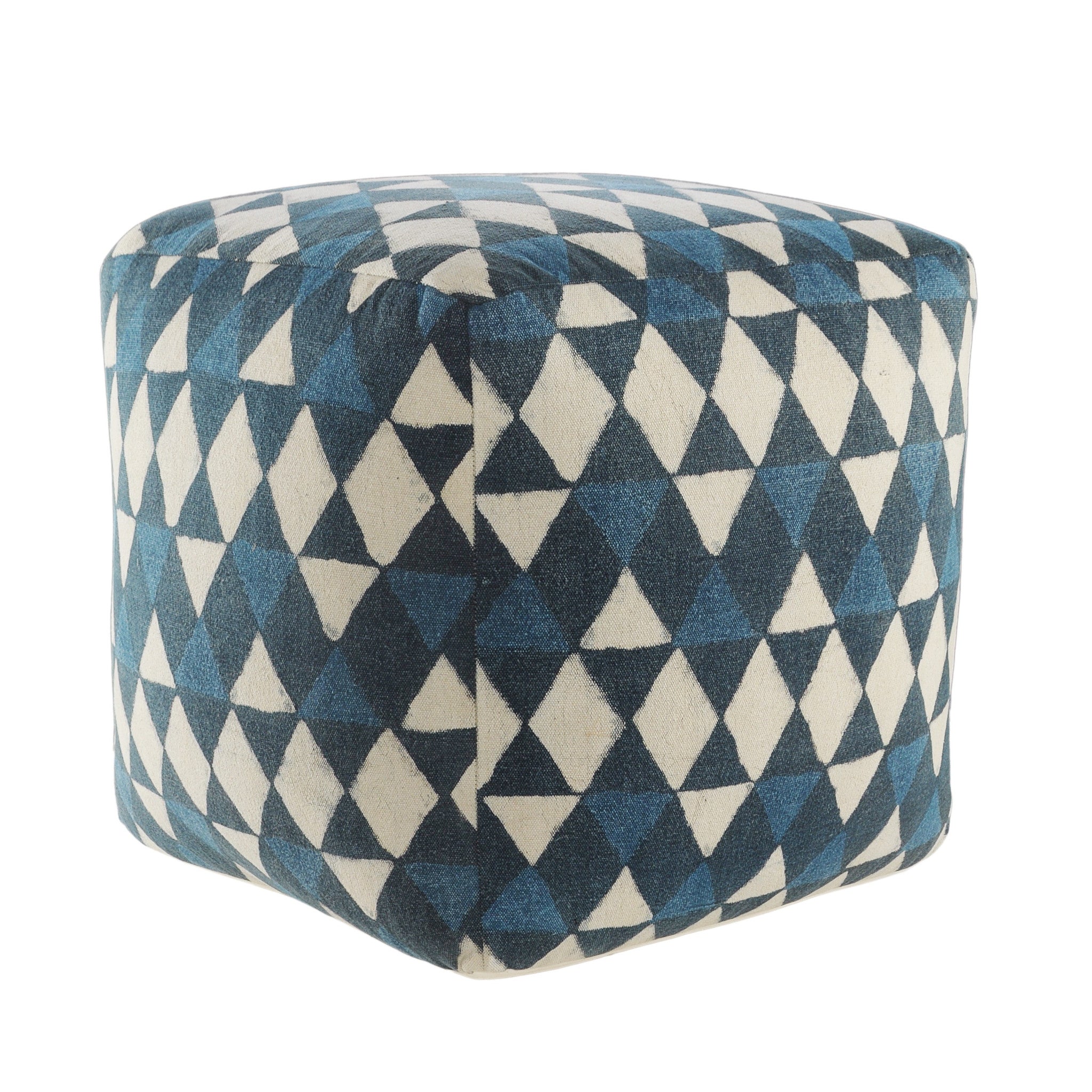 20" Blue Cotton Geometric Pouf Ottoman-0