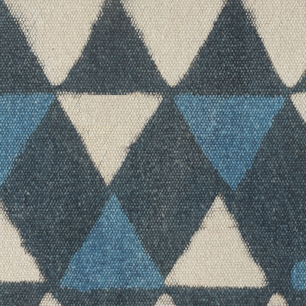 20" Blue Cotton Geometric Pouf Ottoman-8