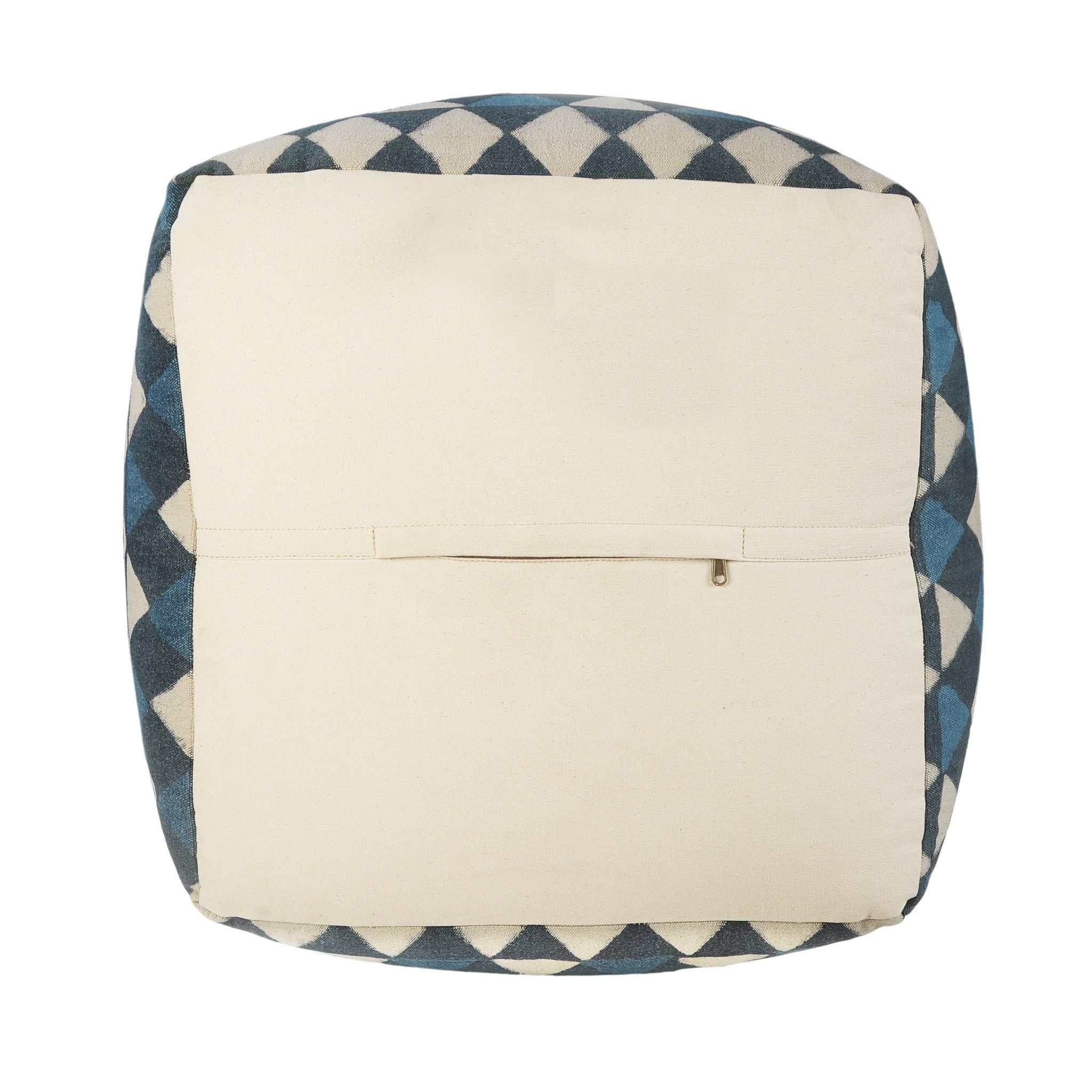 20" Blue Cotton Geometric Pouf Ottoman-1