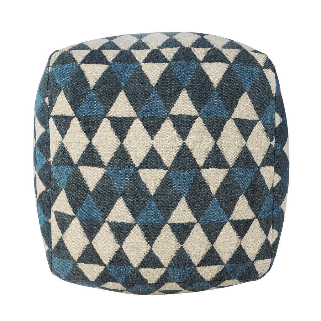 20" Blue Cotton Geometric Pouf Ottoman-2