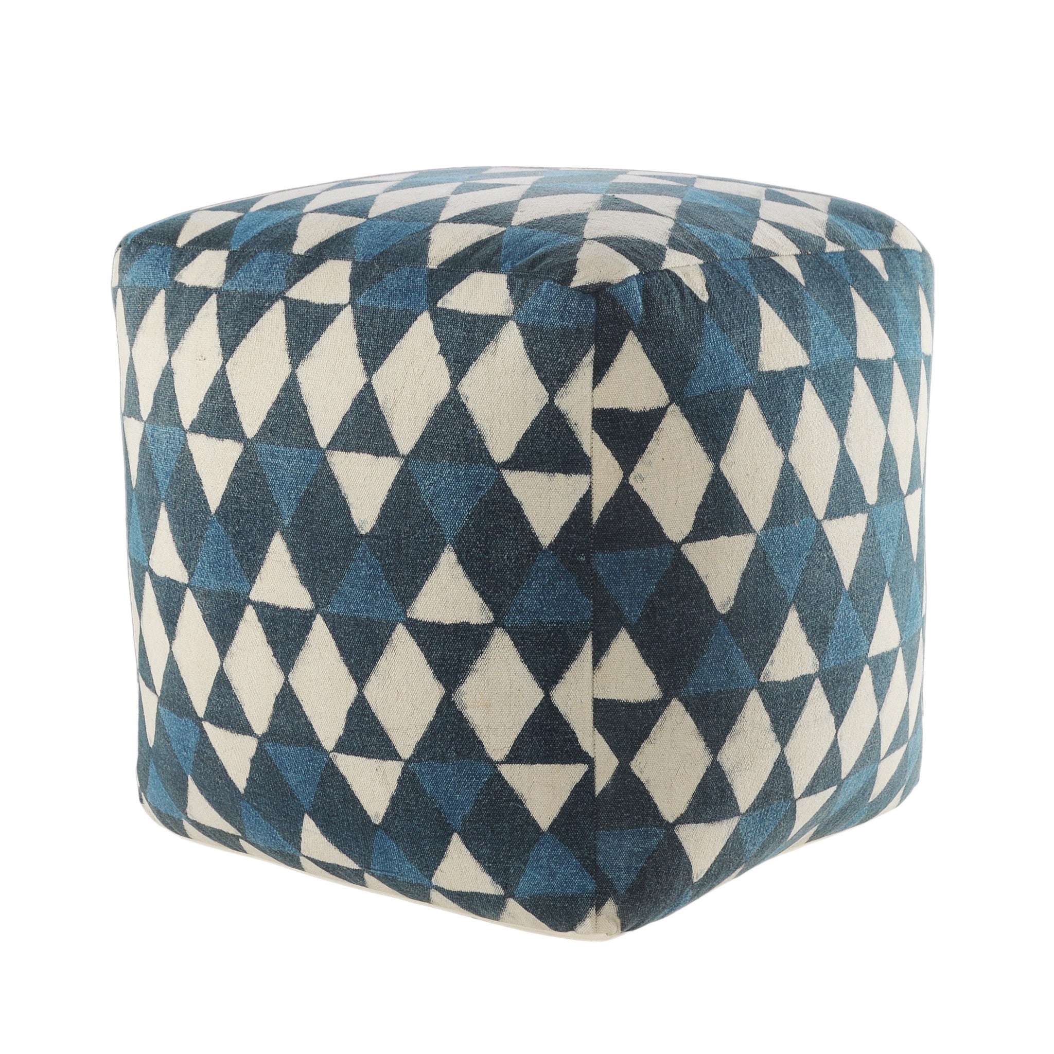20" Blue Cotton Geometric Pouf Ottoman-3