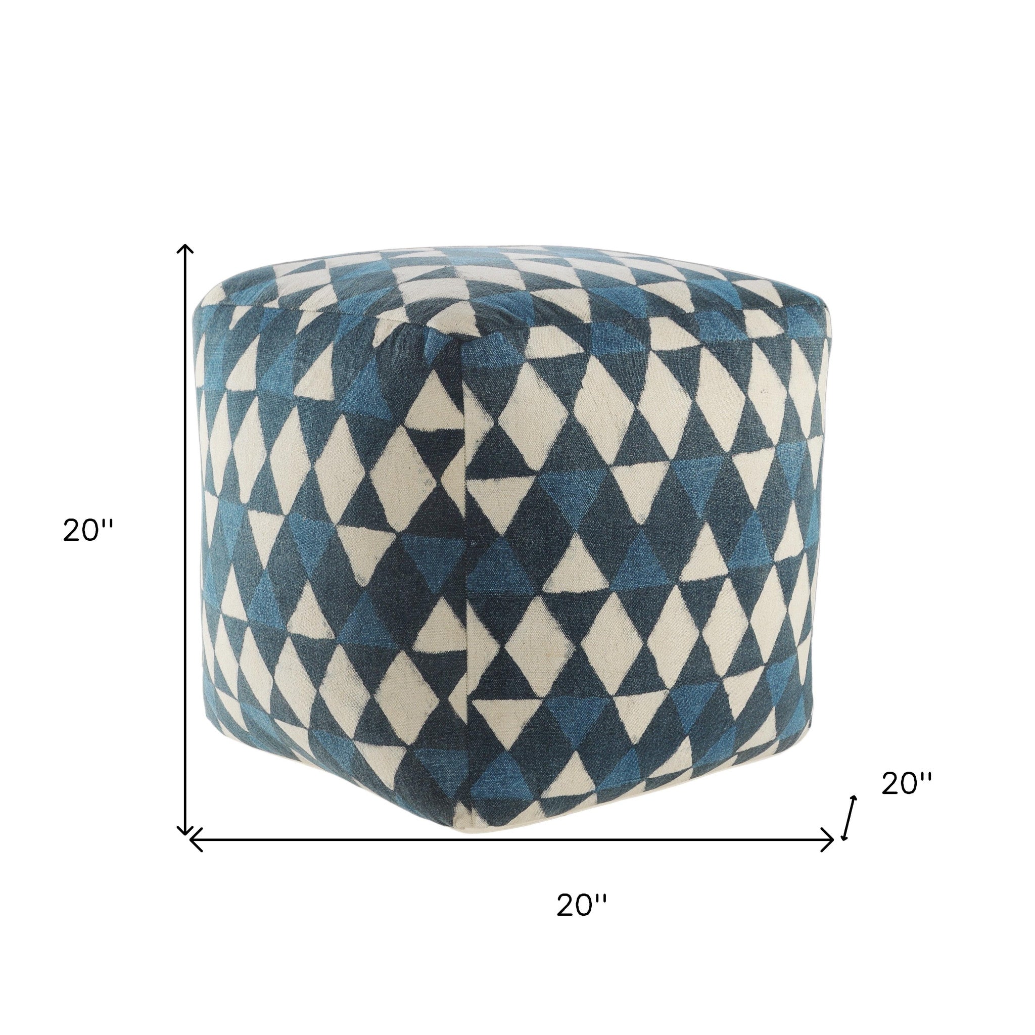 20" Blue Cotton Geometric Pouf Ottoman-7