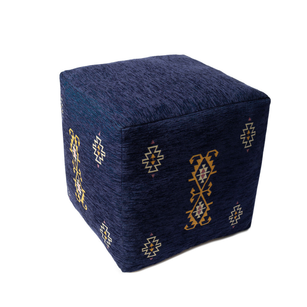 18" Blue Medallion Pouf Ottoman-5