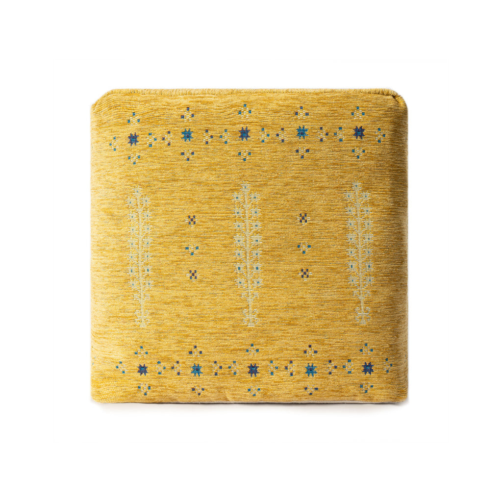 18" Yellow Abstract Pouf Ottoman-1