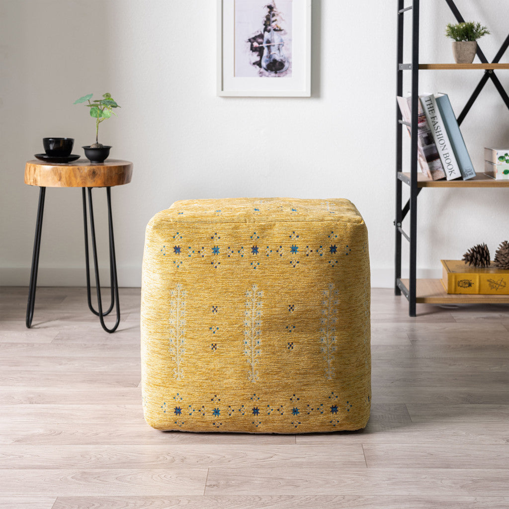 18" Yellow Abstract Pouf Ottoman-6
