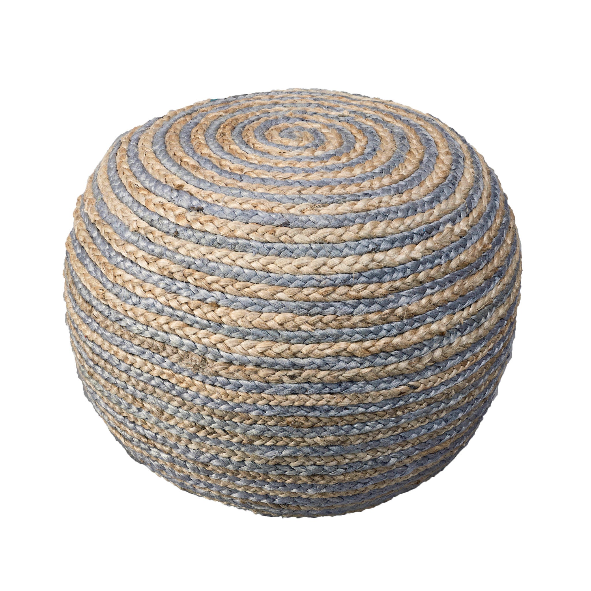 20" Gray Cotton Blend Round Striped Pouf Ottoman-1