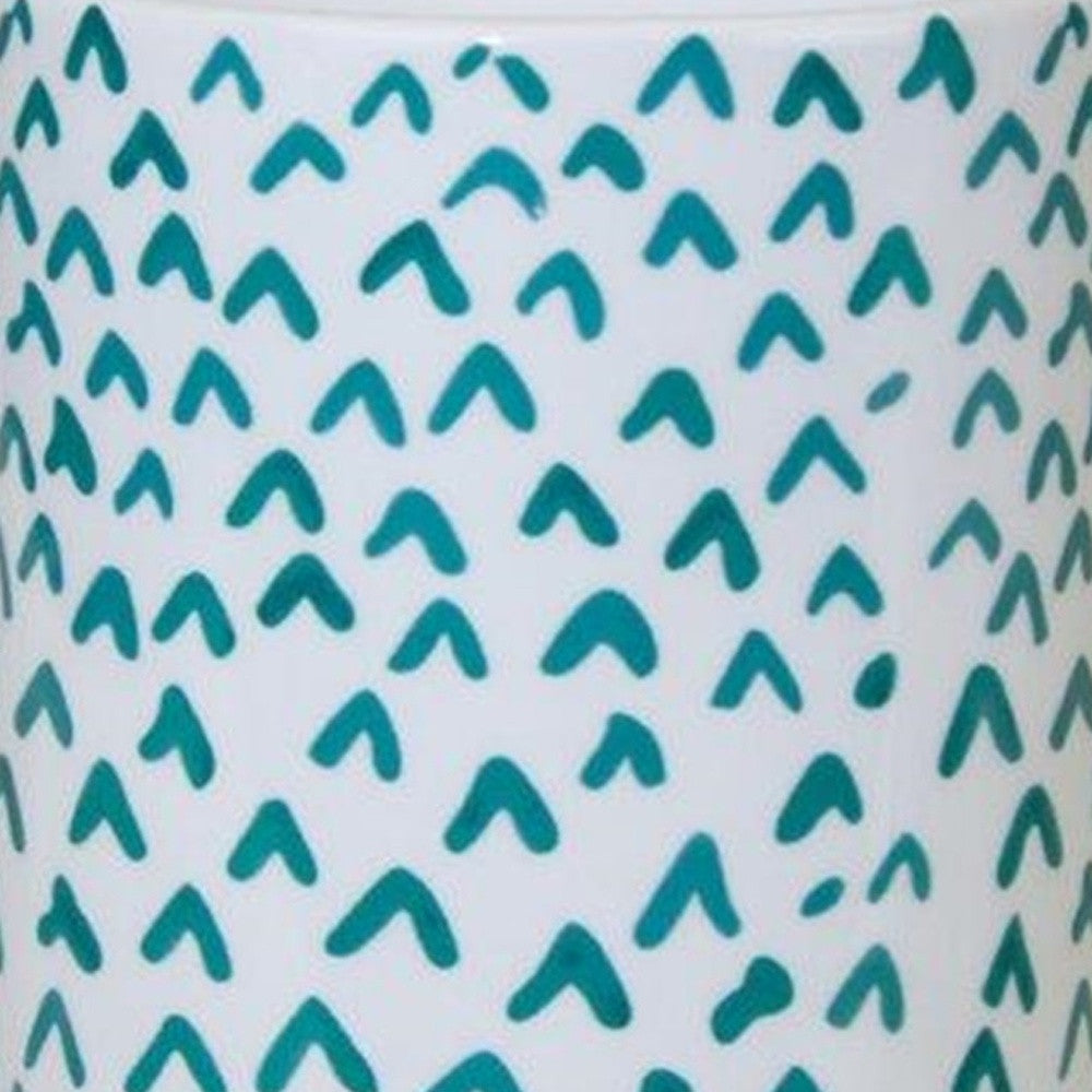 Set of Two Aqua Teal And White Ceramic 2 Ounce Chevron Round Distressed Pot Planters-5
