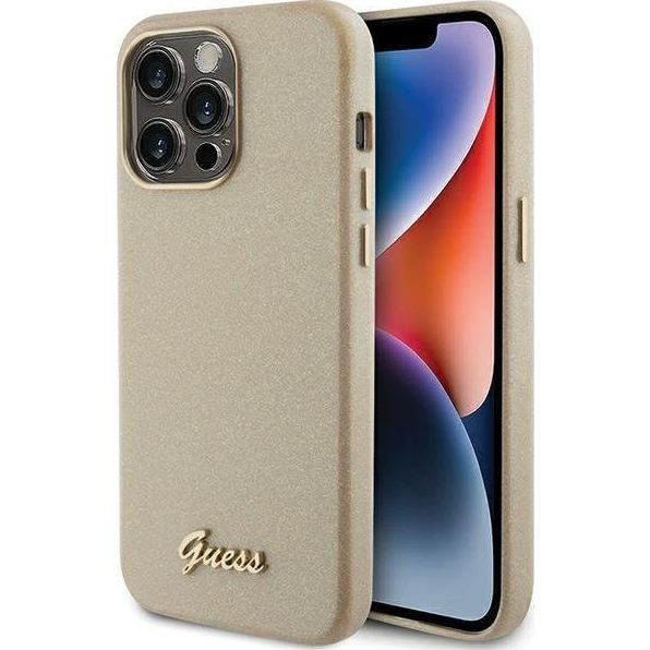 Guess GUHCP15LPGMCSD iPhone 15 Pro 6.1" Világos Arany Keménytok Glitter Glossy Script (GUE003304)-0