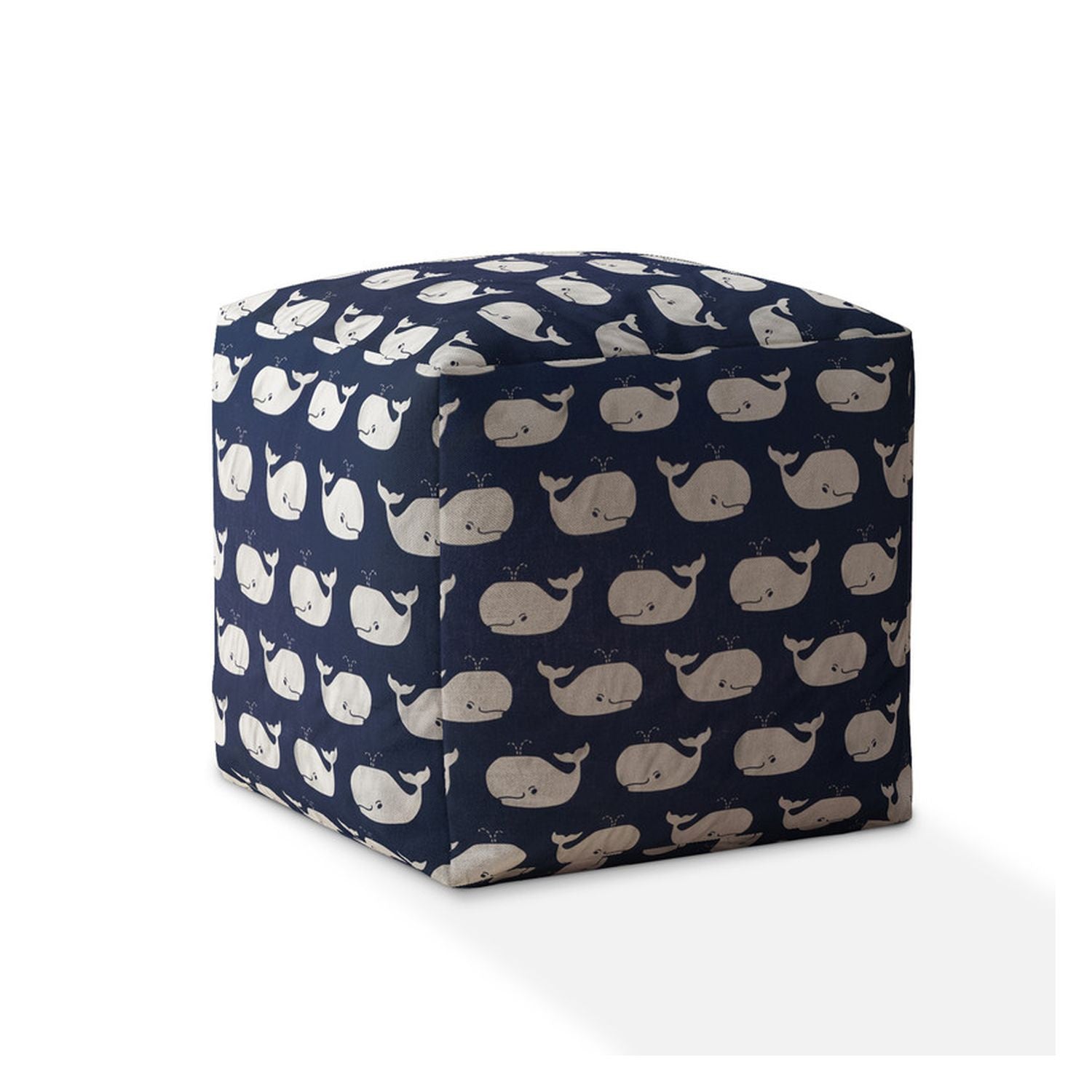 17" Blue Twill Whale Pouf Cover-1