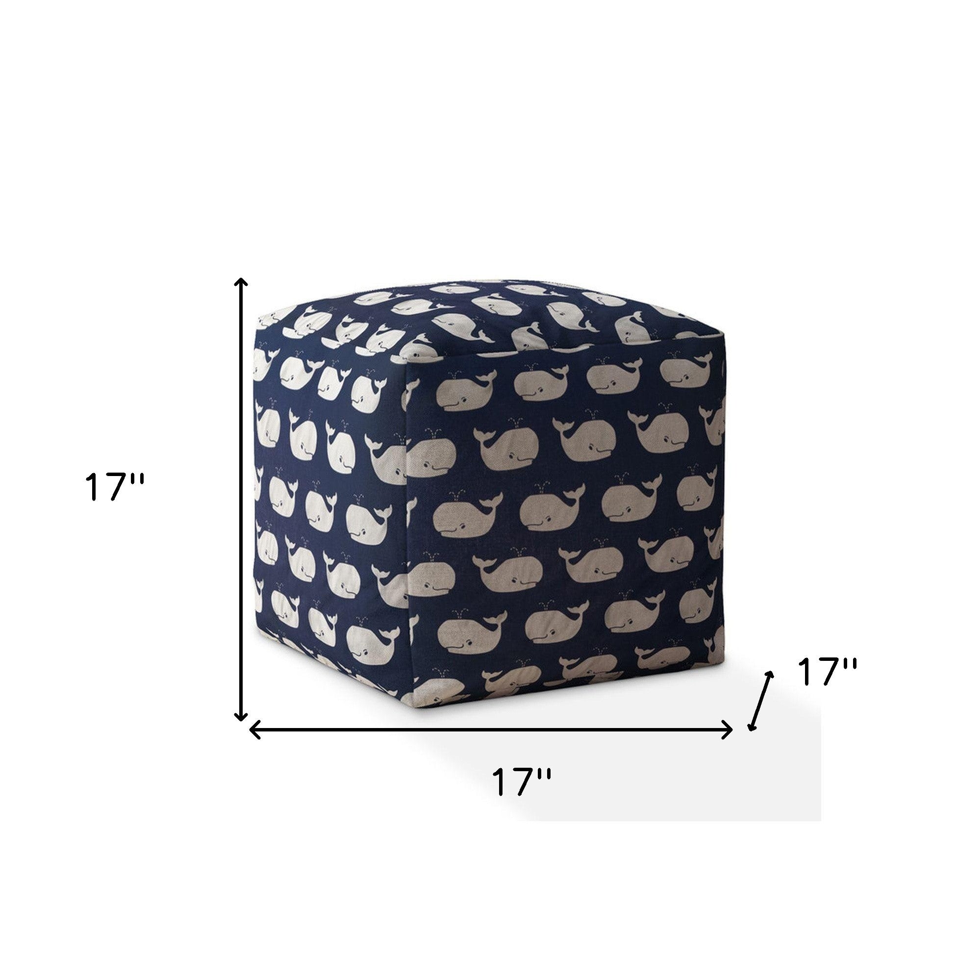 17" Blue Twill Whale Pouf Cover-4
