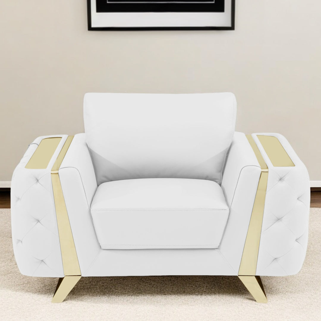 50" White And Gold Genuine Leather Club Chair-1