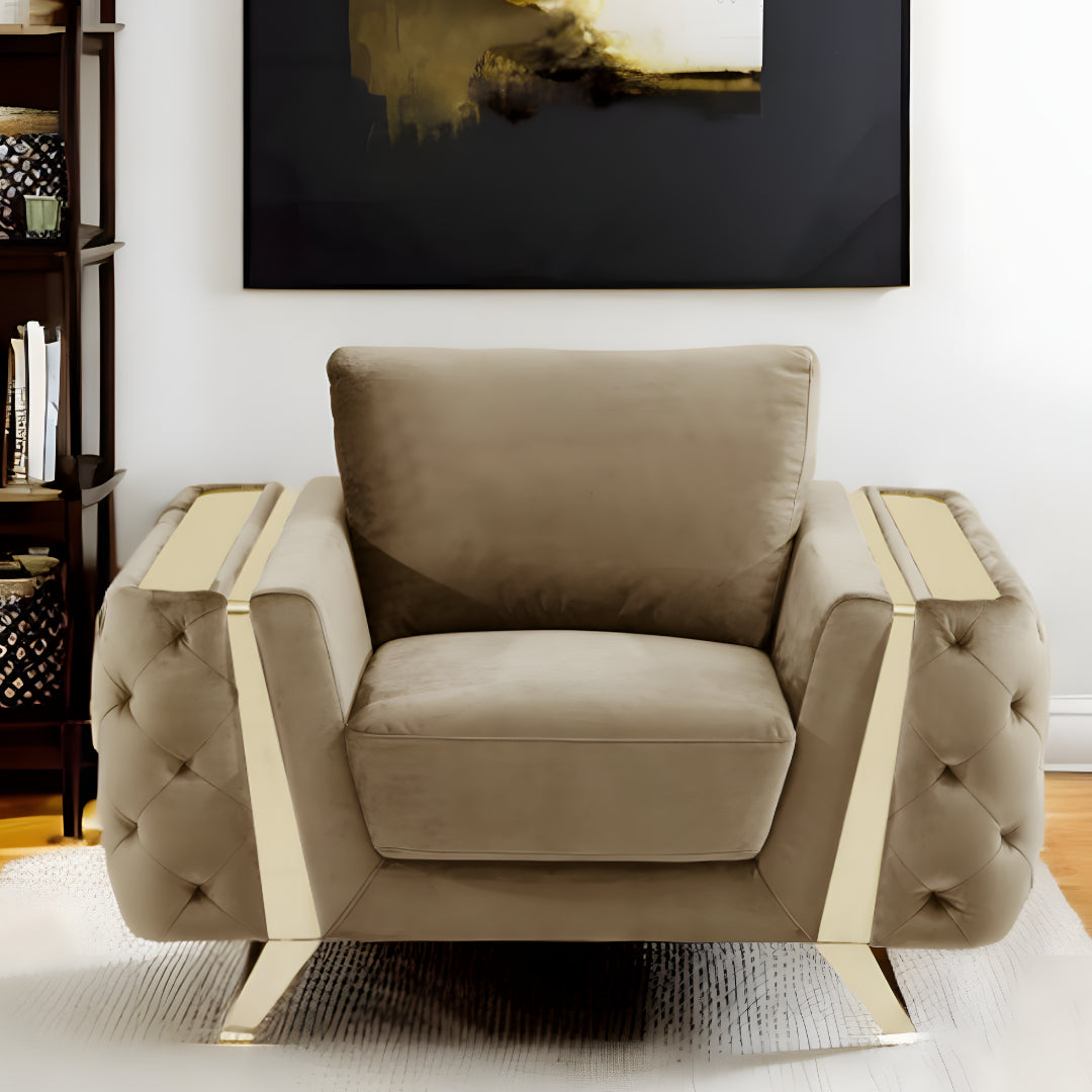 50" Beige And Gold Velvet Tufted Club Chair-1