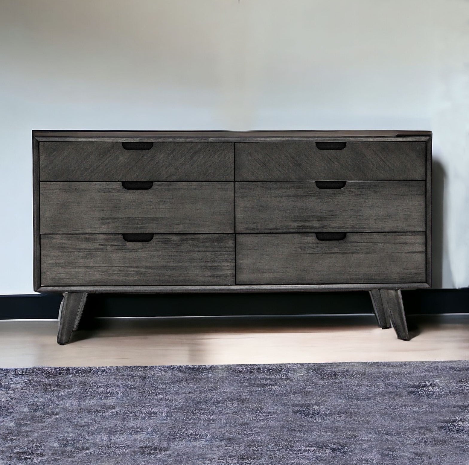 61" Gray Solid Wood Six Drawer Double Dresser-0