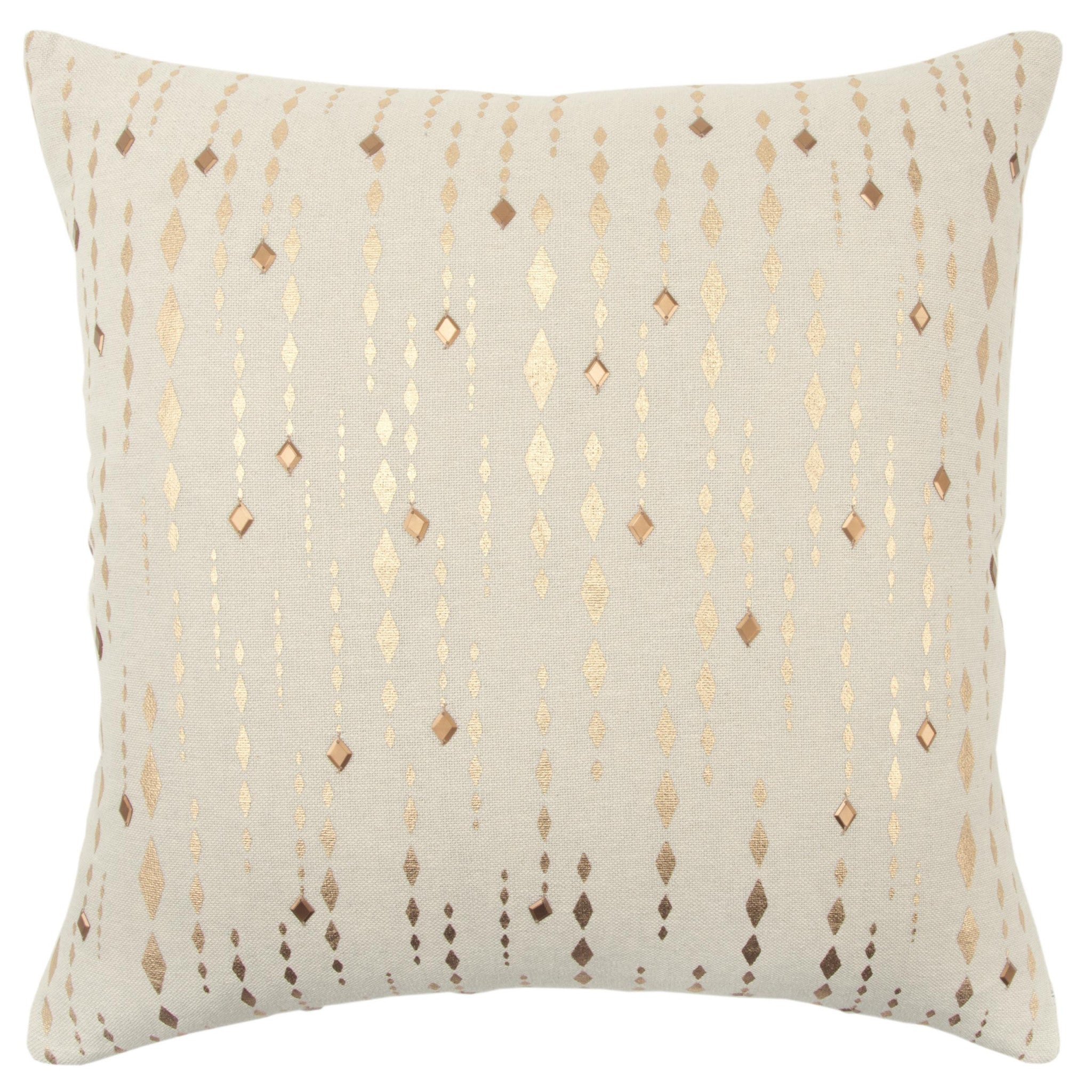 20" Gold and Ivory Cotton Pillow With Beads Edges-0