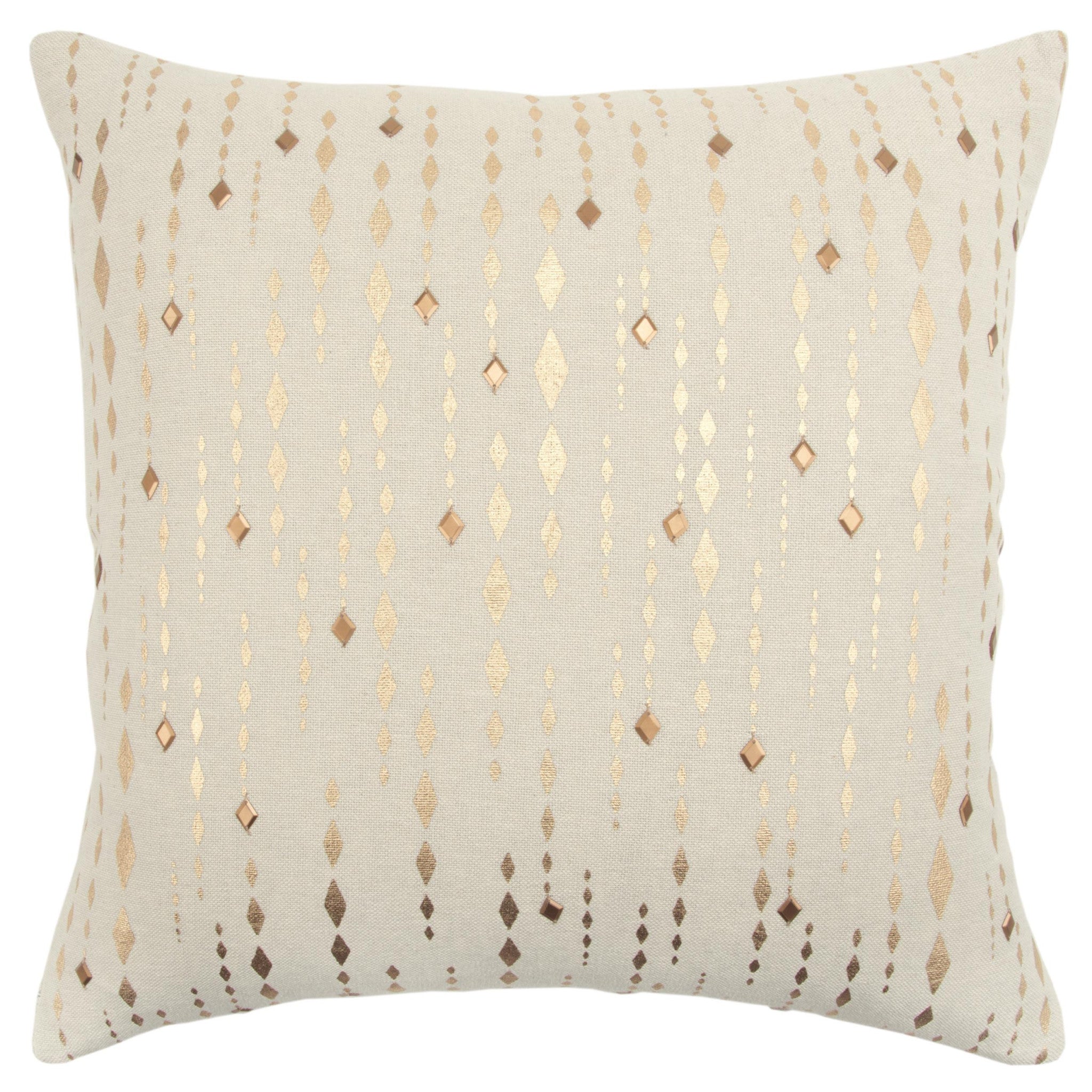 20" Gold and Ivory Cotton Pillow With Beads Edges-3