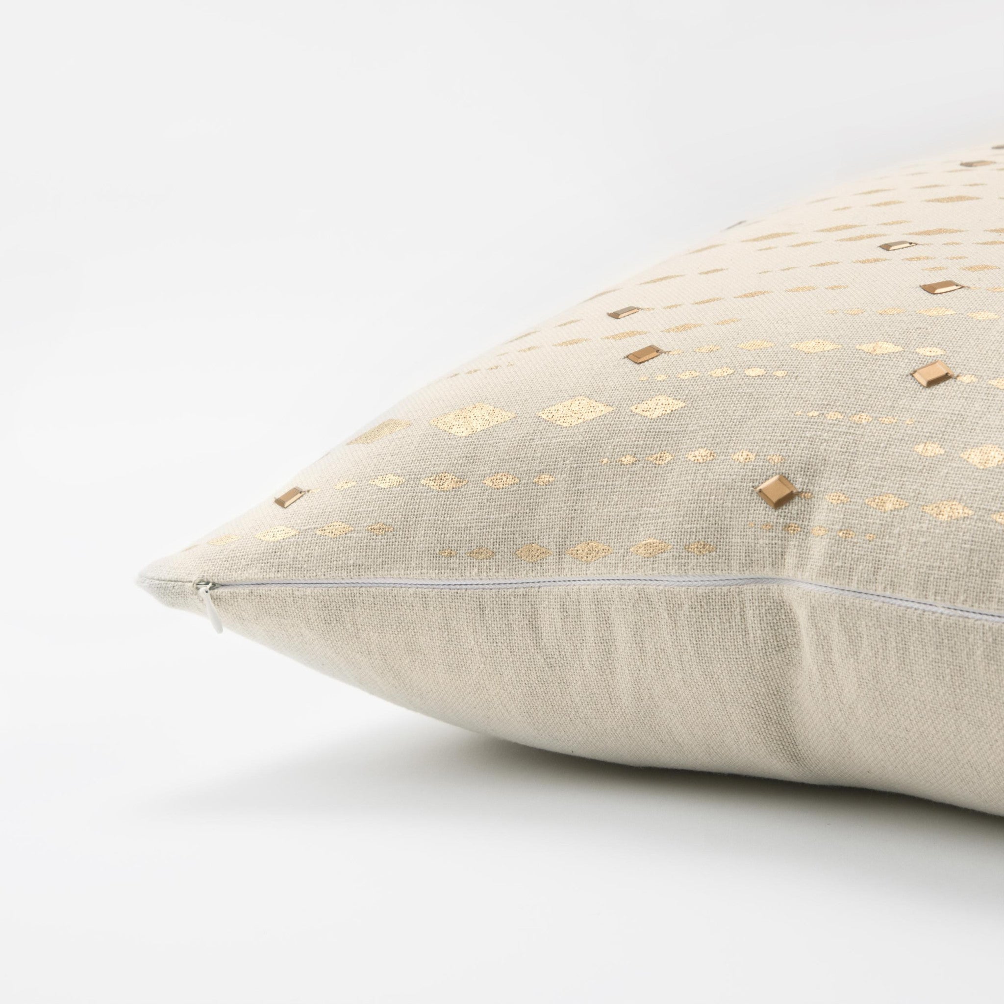 20" Gold and Ivory Cotton Pillow With Beads Edges-2