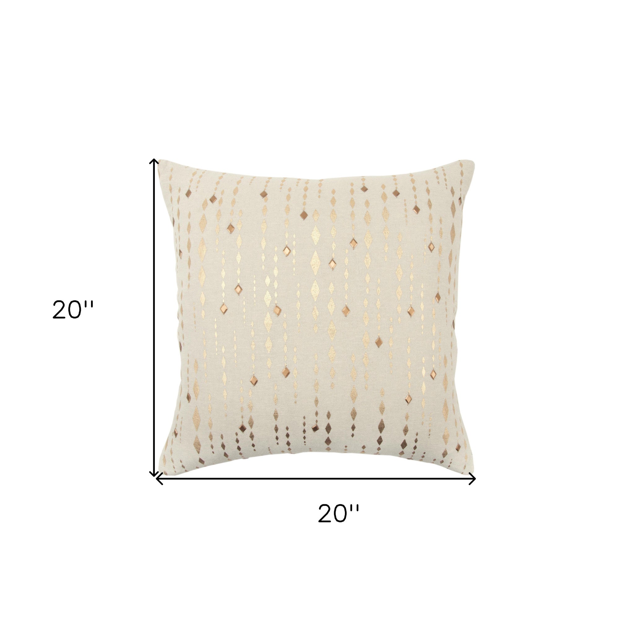 20" Gold and Ivory Cotton Pillow With Beads Edges-4
