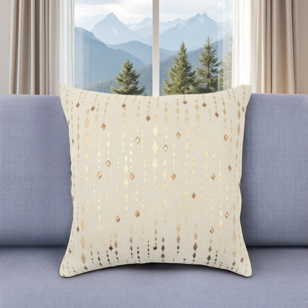 20" Gold and Ivory Cotton Pillow With Beads Edges-1
