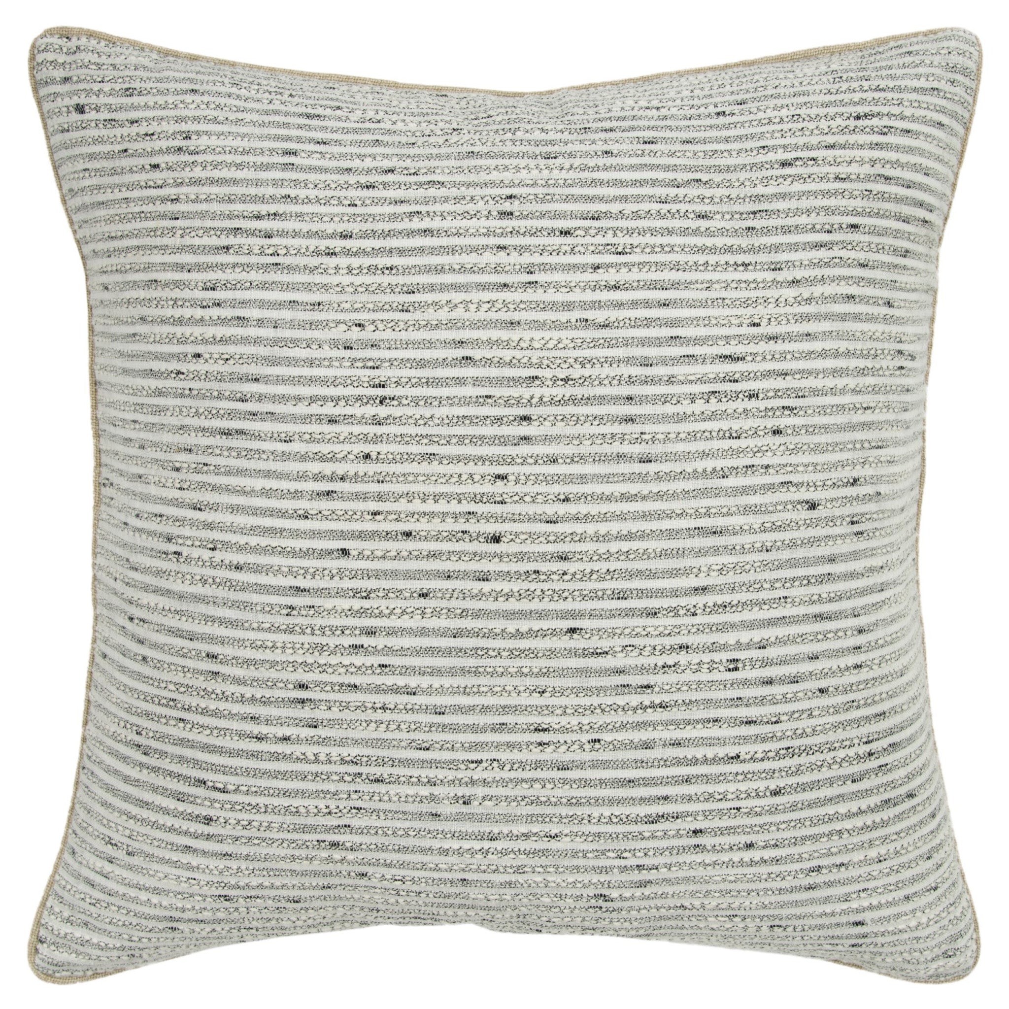 20" Gray and Cream Striped Cotton Throw Pillow-1