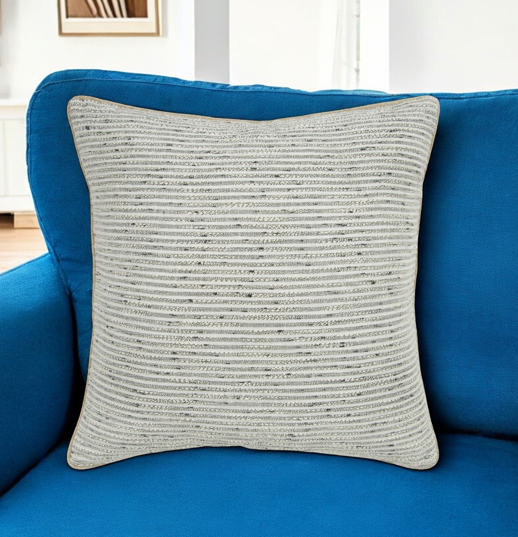 20" Gray and Cream Striped Cotton Throw Pillow-0