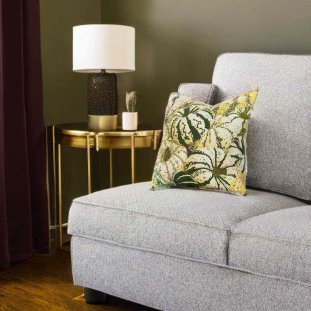 20" Green and White Thanksgiving Cotton Pillow With Embroidery, Beads Edges-4