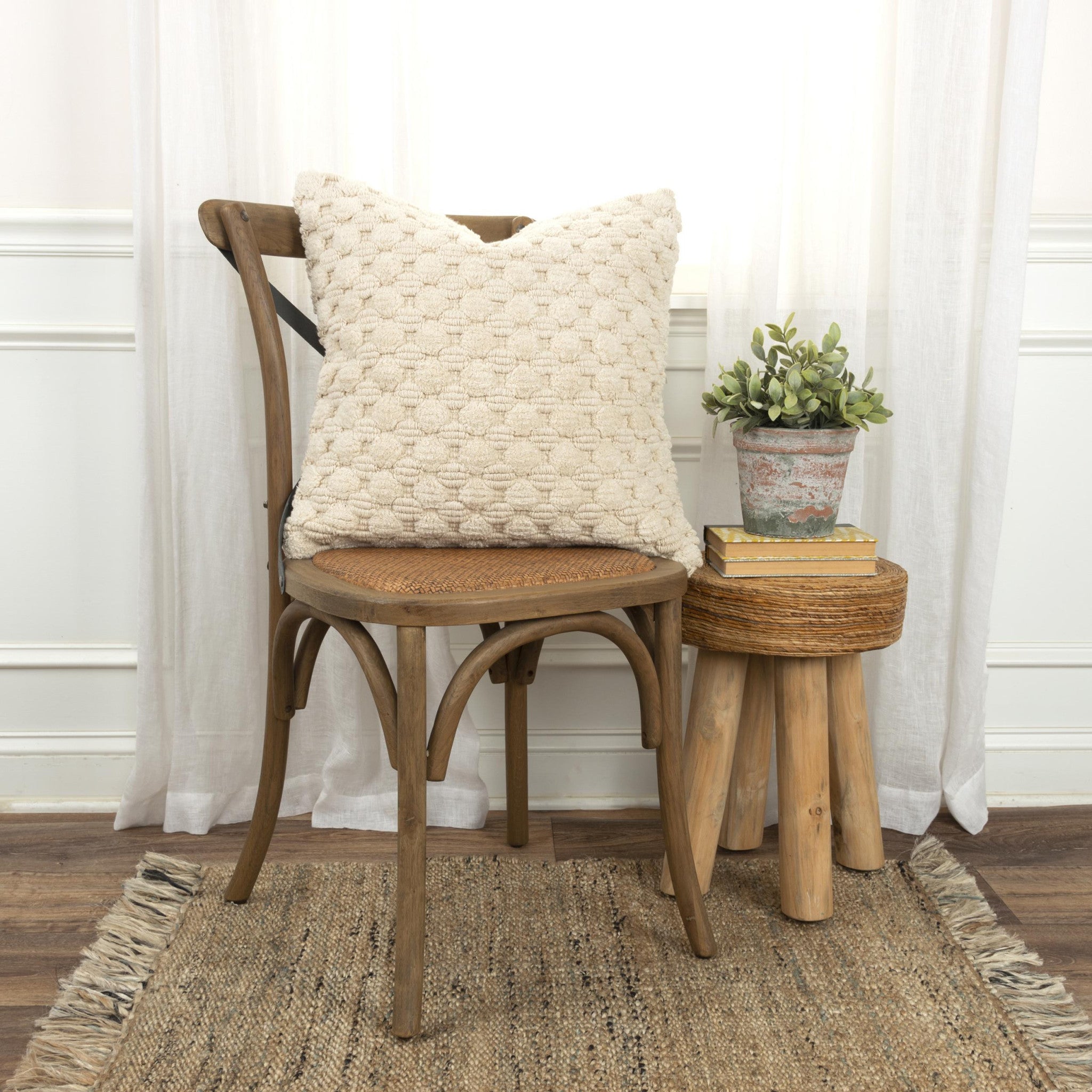 20" Ivory Cotton Throw Pillow With Texture-4