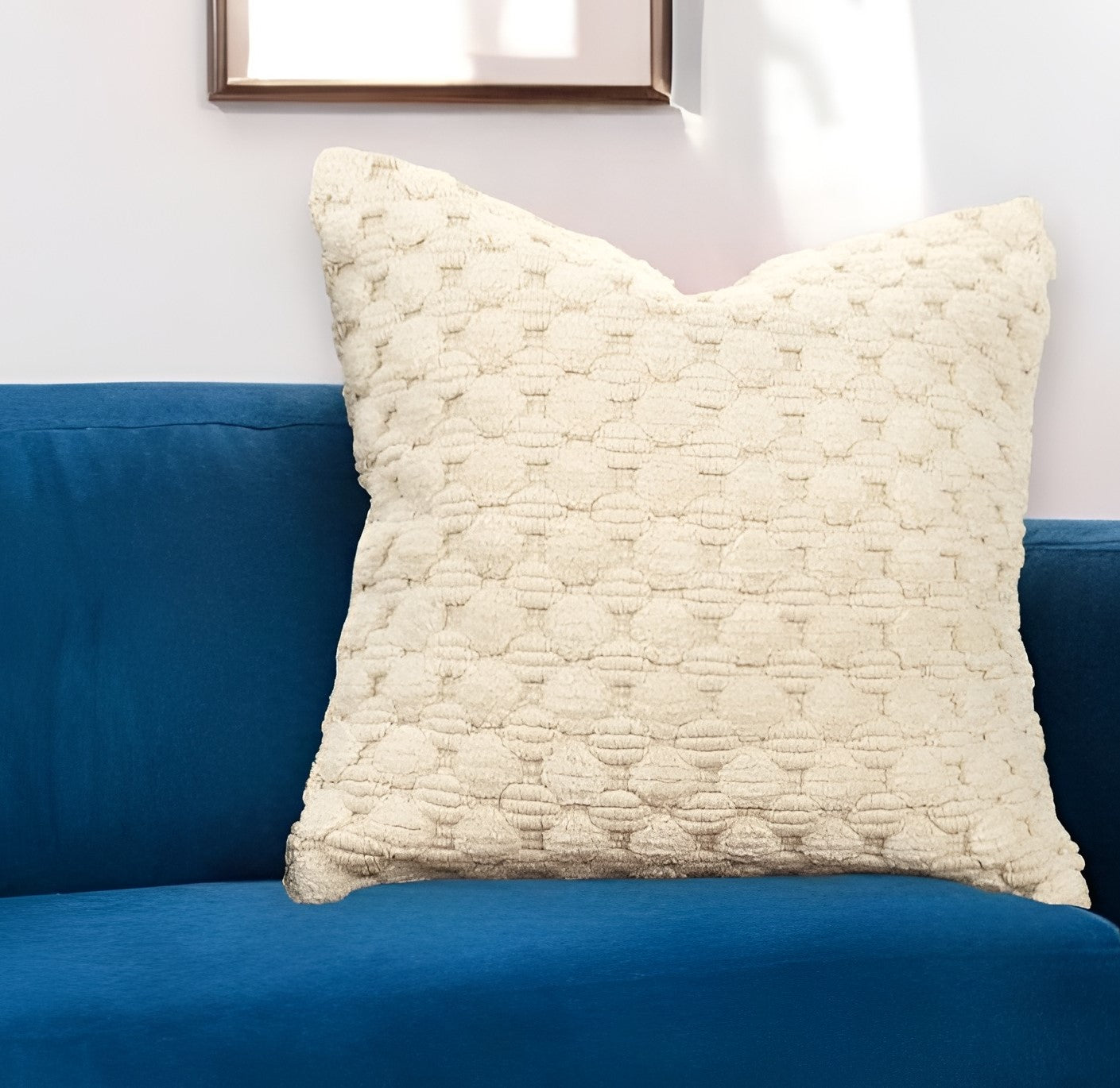 20" Ivory Cotton Throw Pillow With Texture-0