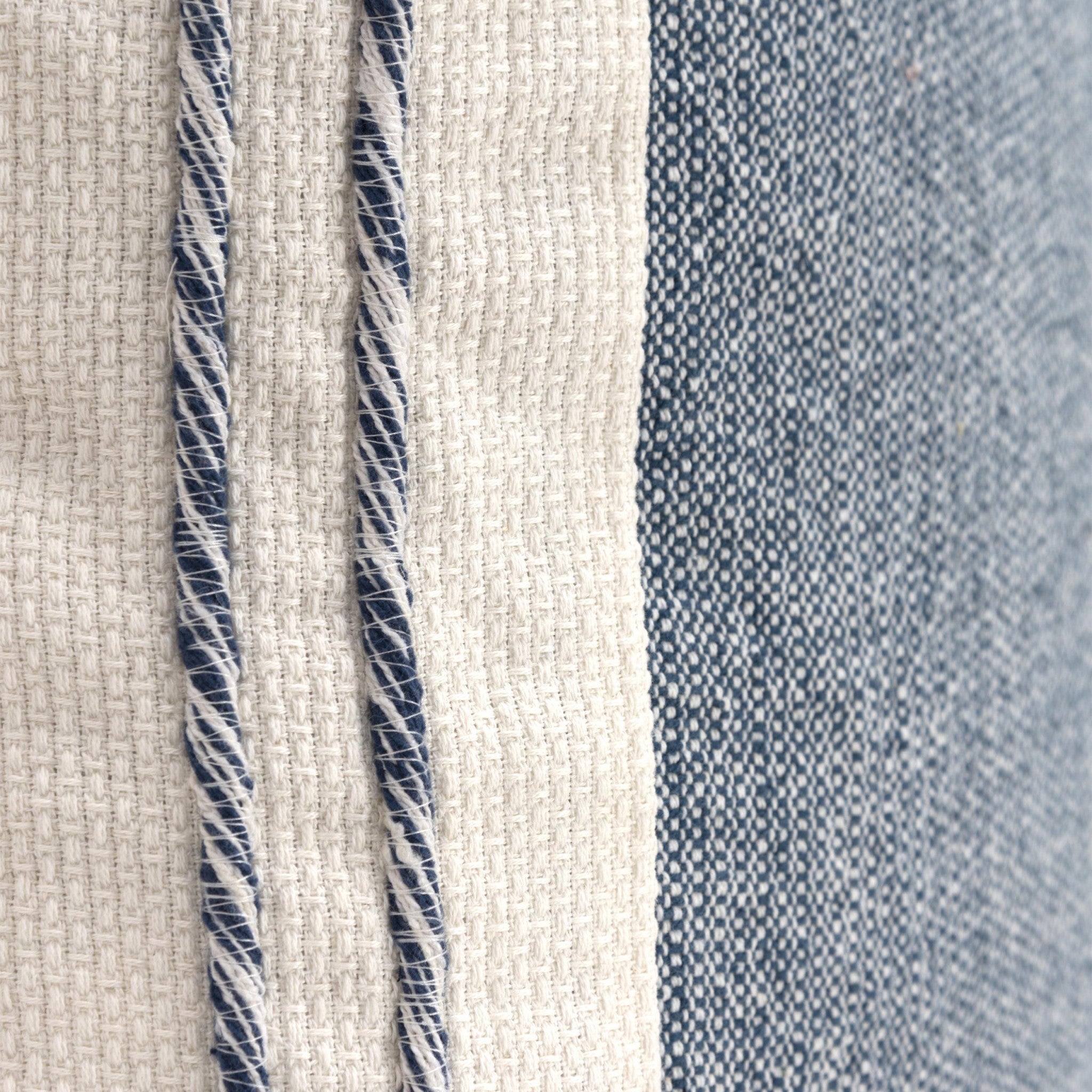 20" Blue and White Color Block Cotton Throw Pillow With Tassels-4