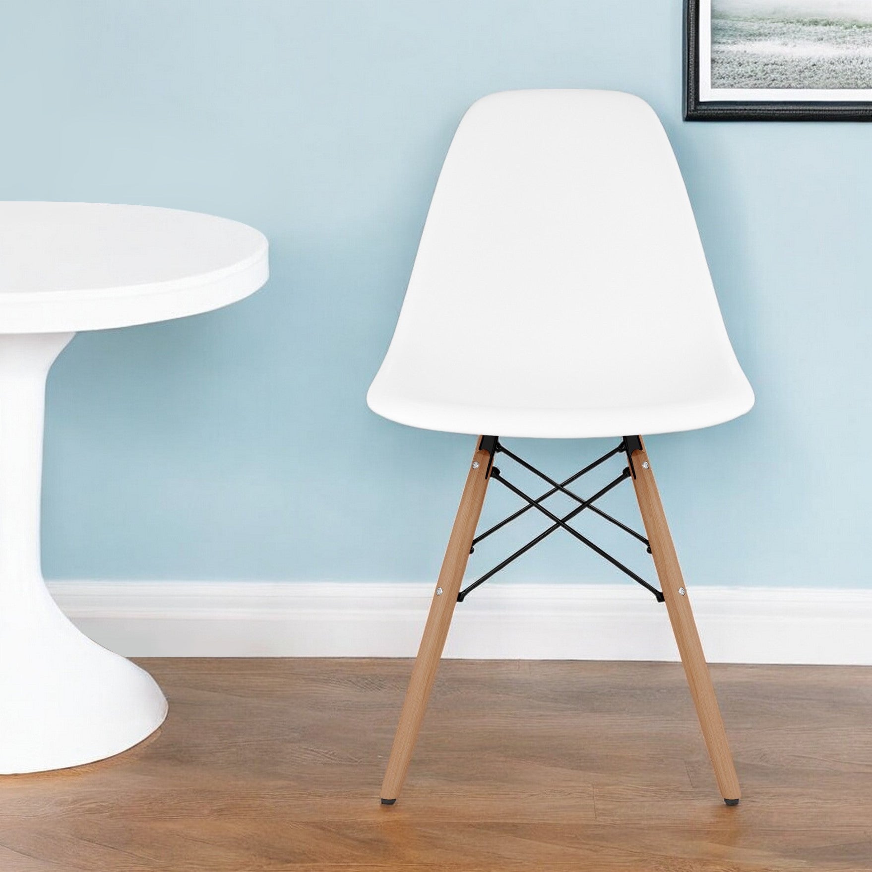 White And Natural Heavy Duty Plastic And Wood Dining Side Chair-0