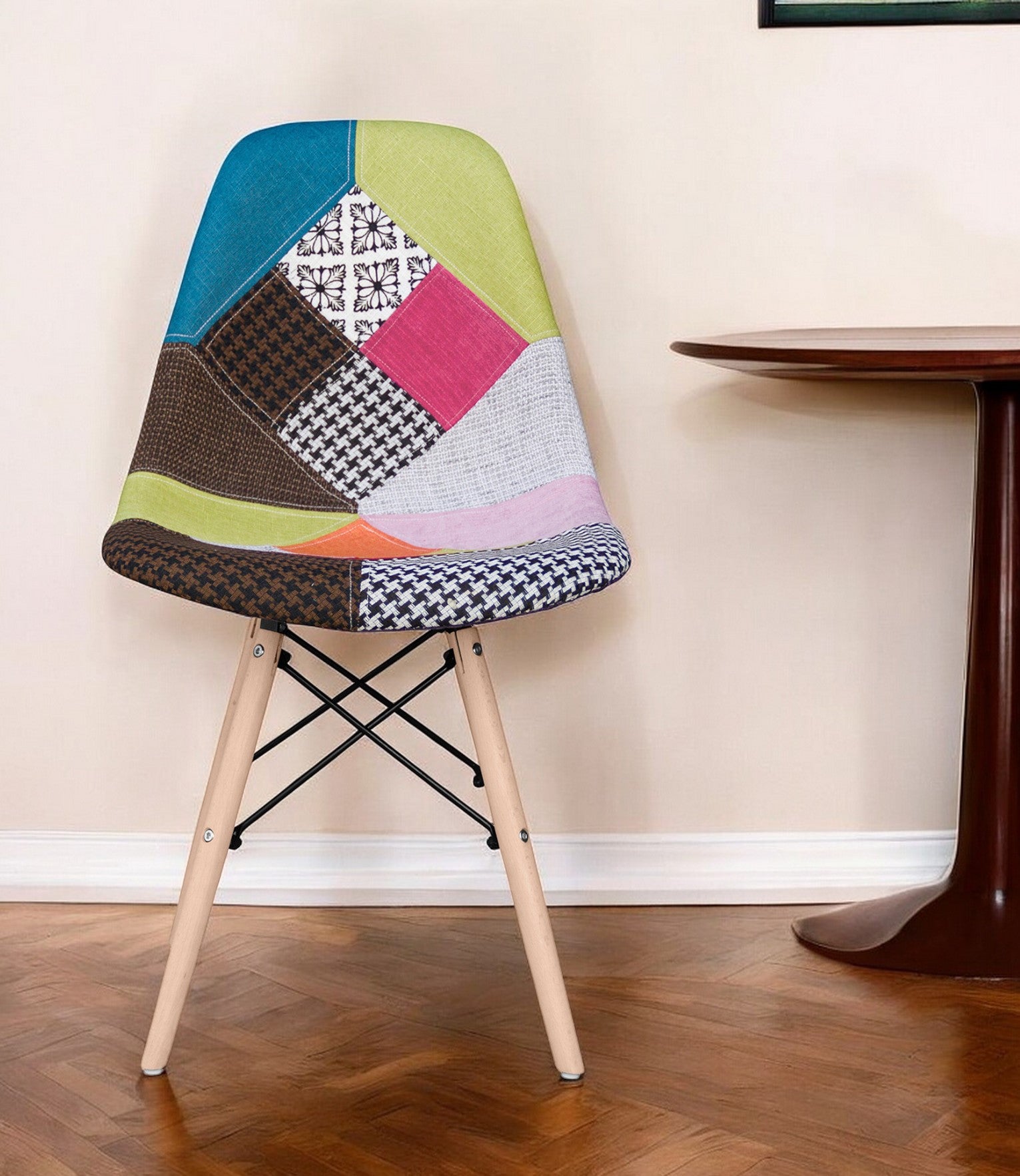 Pink and Natural Upholstered Fabric Dining Side Chair-0