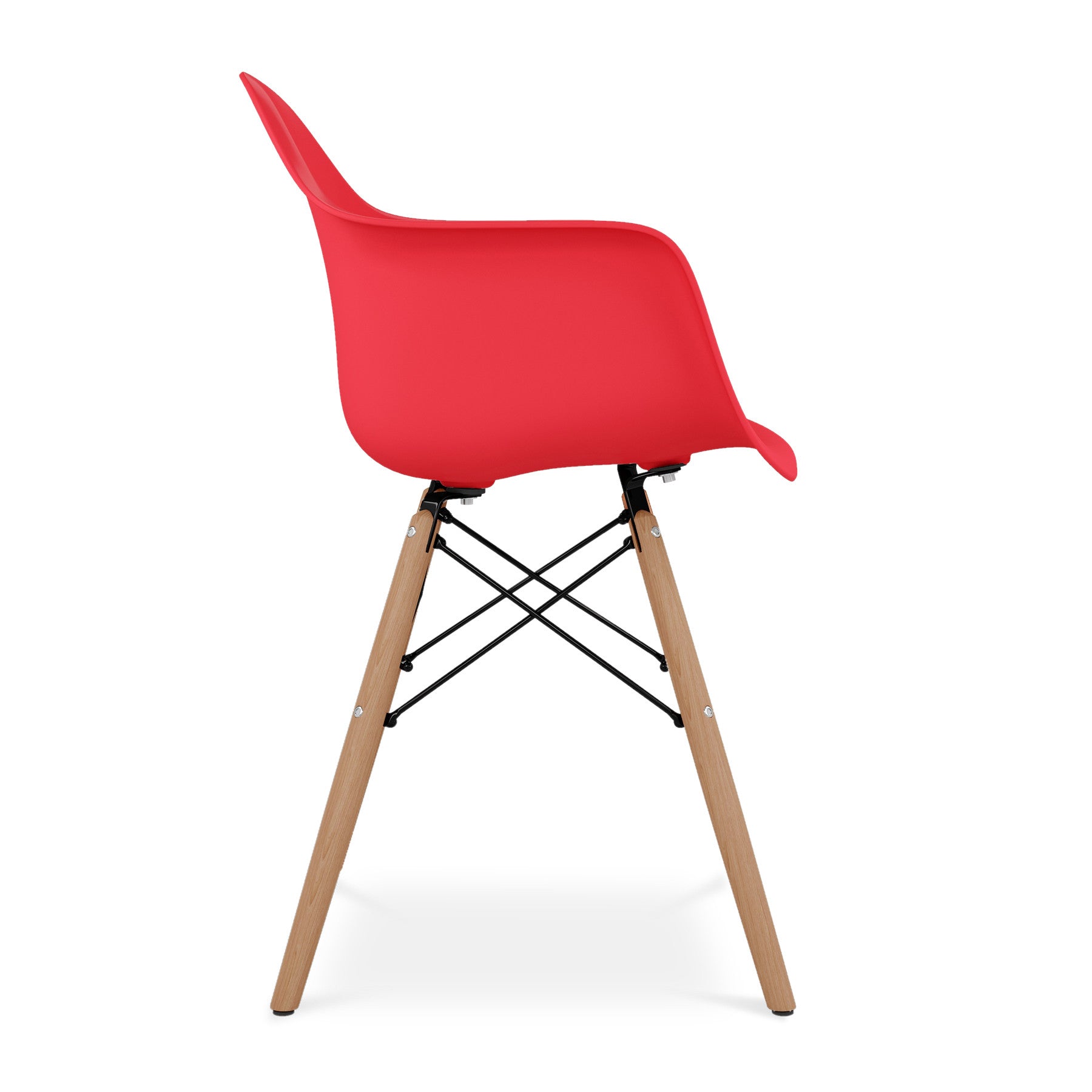 Red And Natural Heavy Duty Plastic And Solid Wood Dining Arm Chair-3