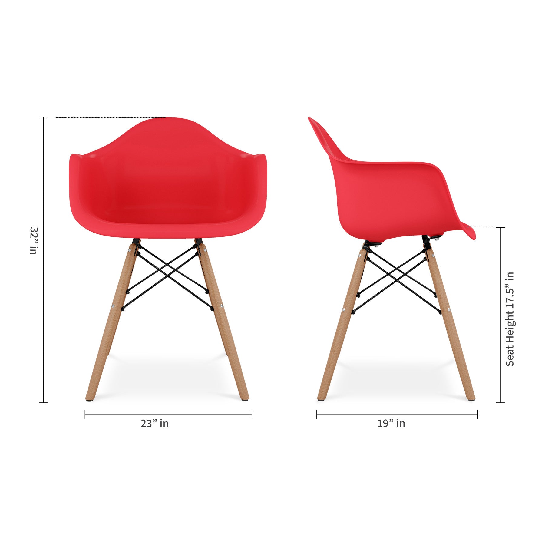 Red And Natural Heavy Duty Plastic And Solid Wood Dining Arm Chair-8