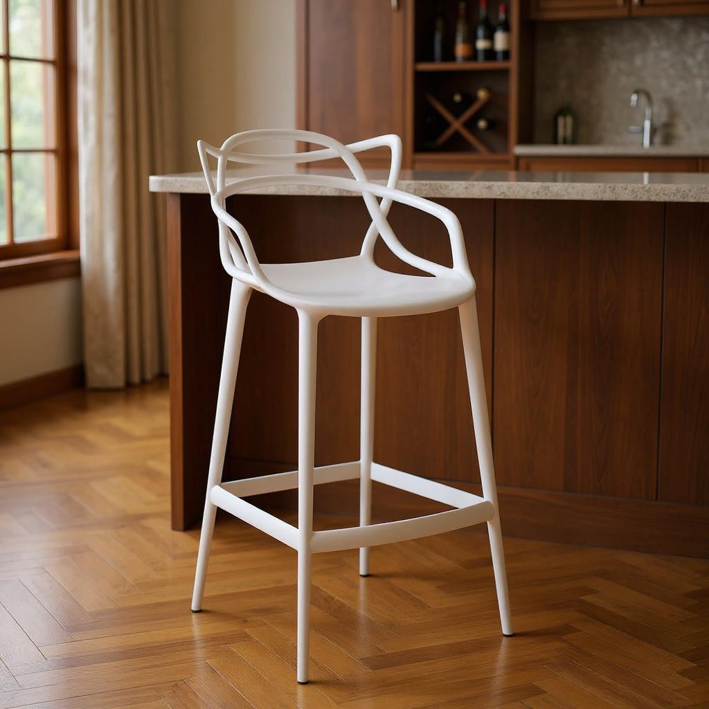 31" White Heavy Duty Plastic Bar Height Bar Chair-0