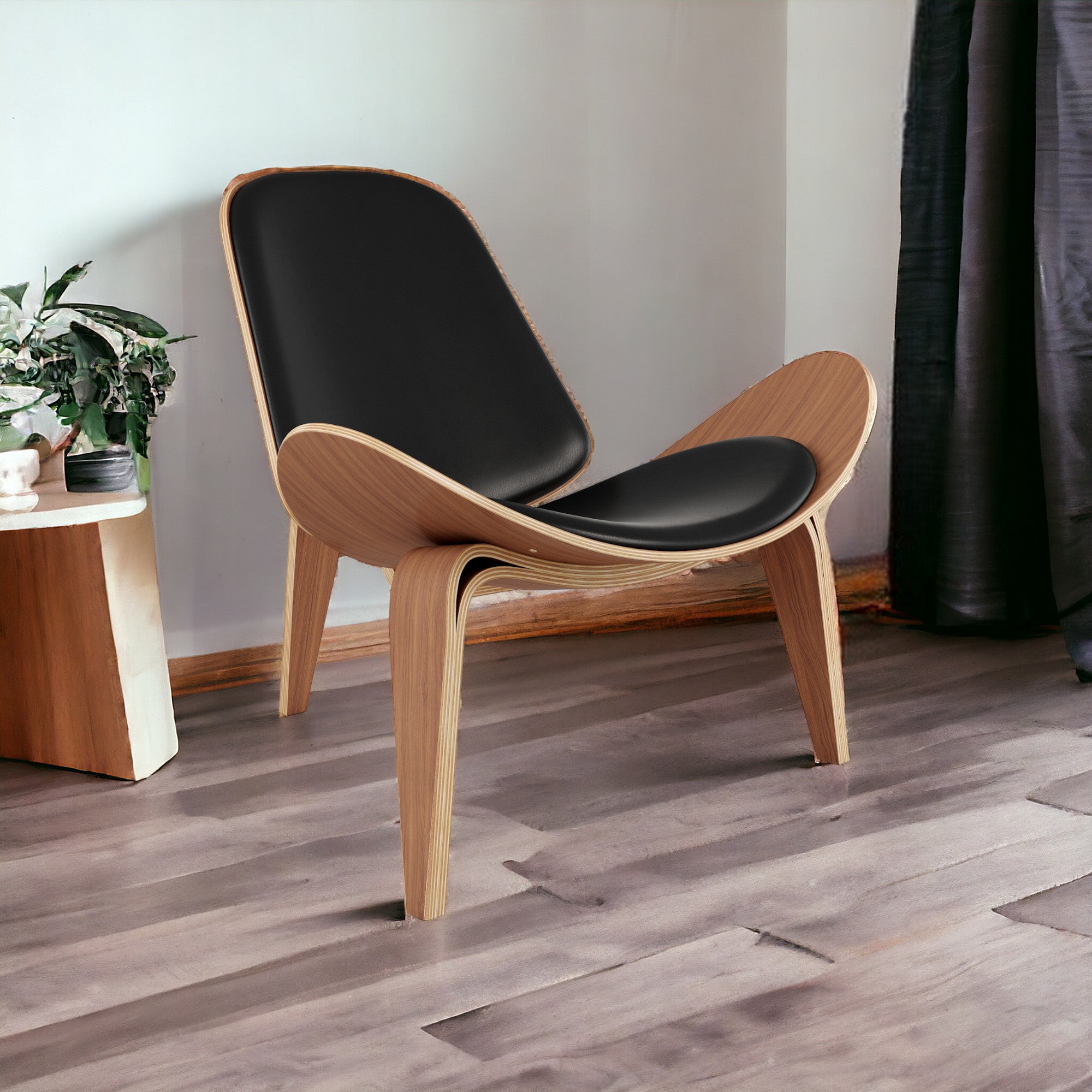 36" Black and Brown Faux Leather Lounge Chair-1