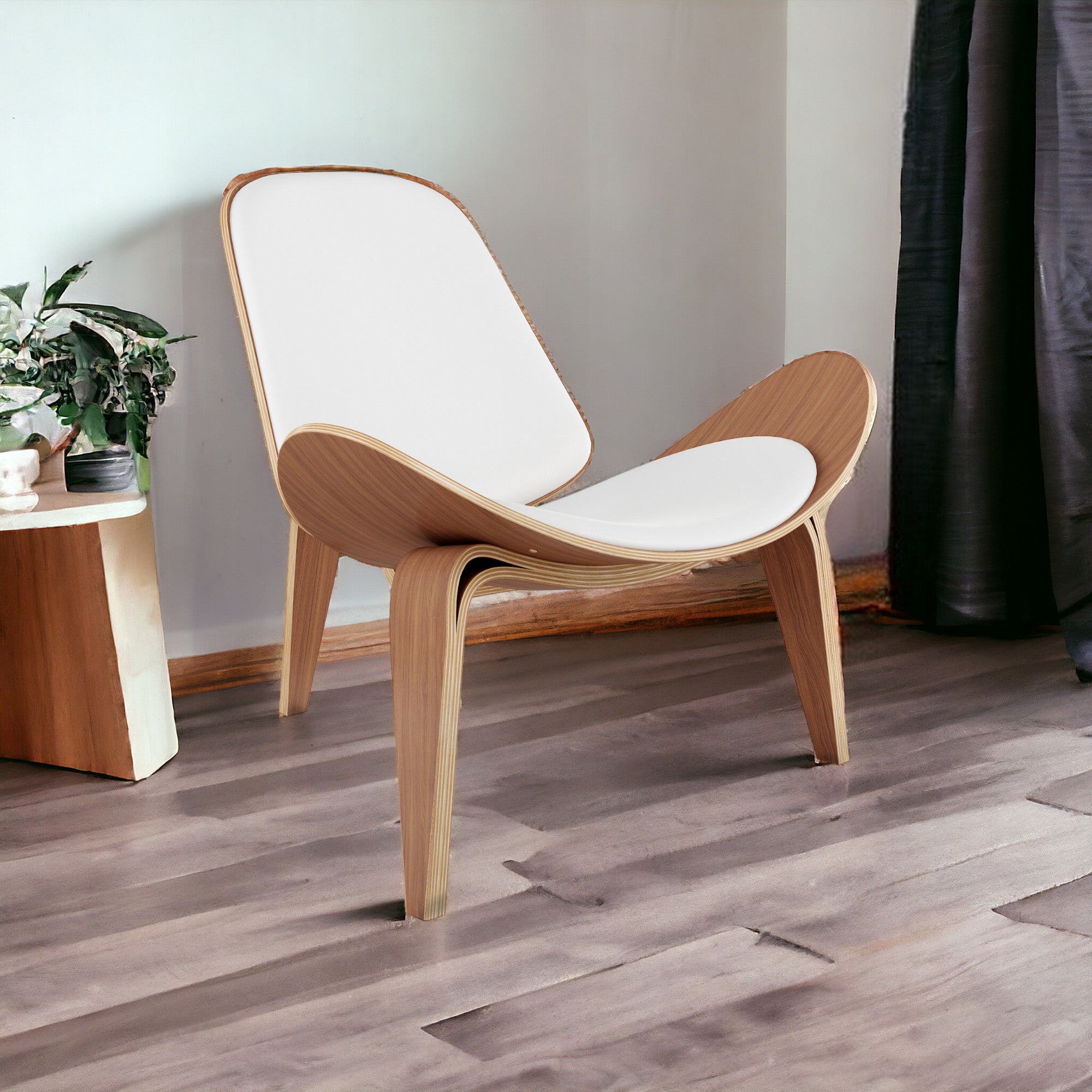 36" White and Brown Faux Leather Lounge Chair-1