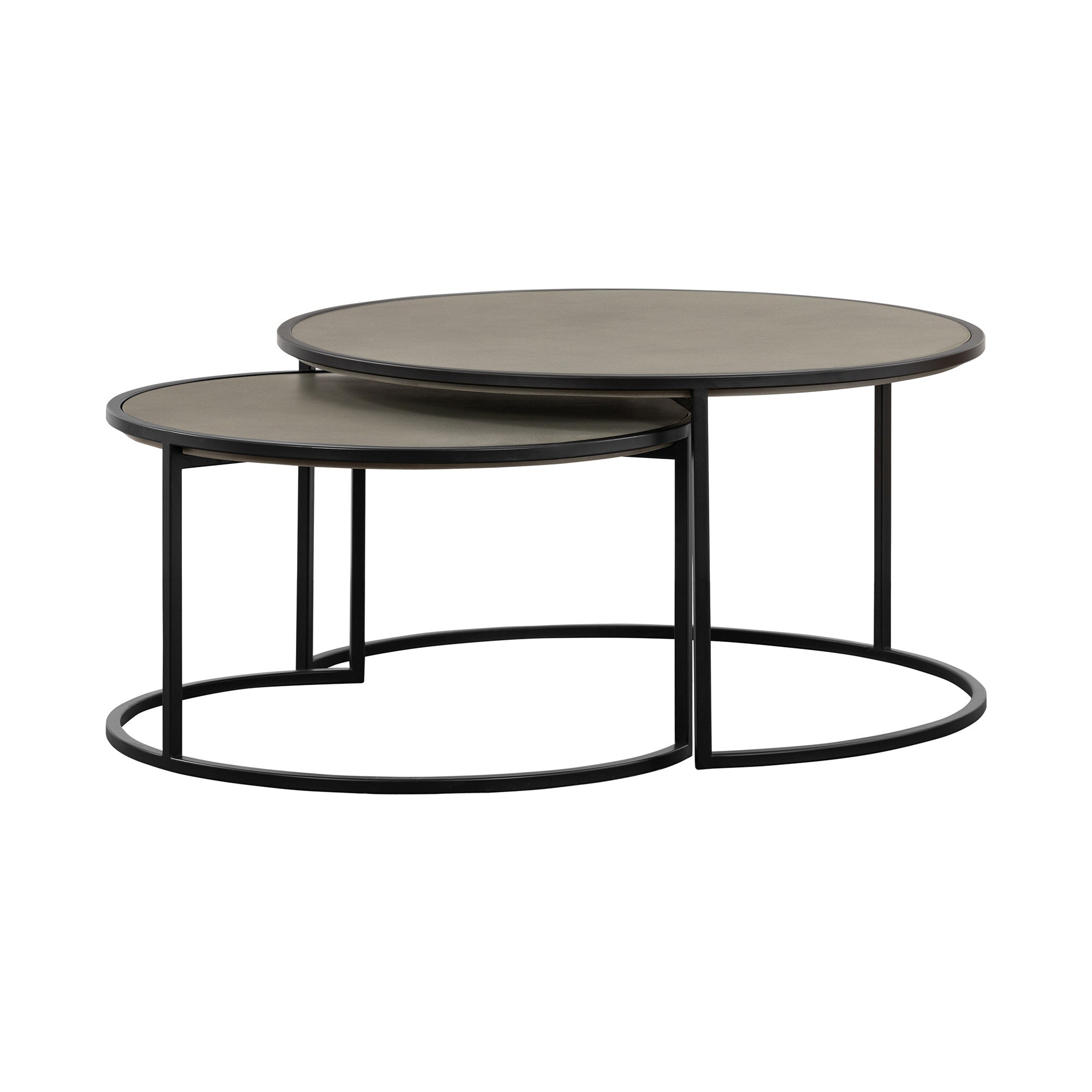 Set of Two 32" Gray And Black Concrete And Metal Round Nested Coffee Tables-0